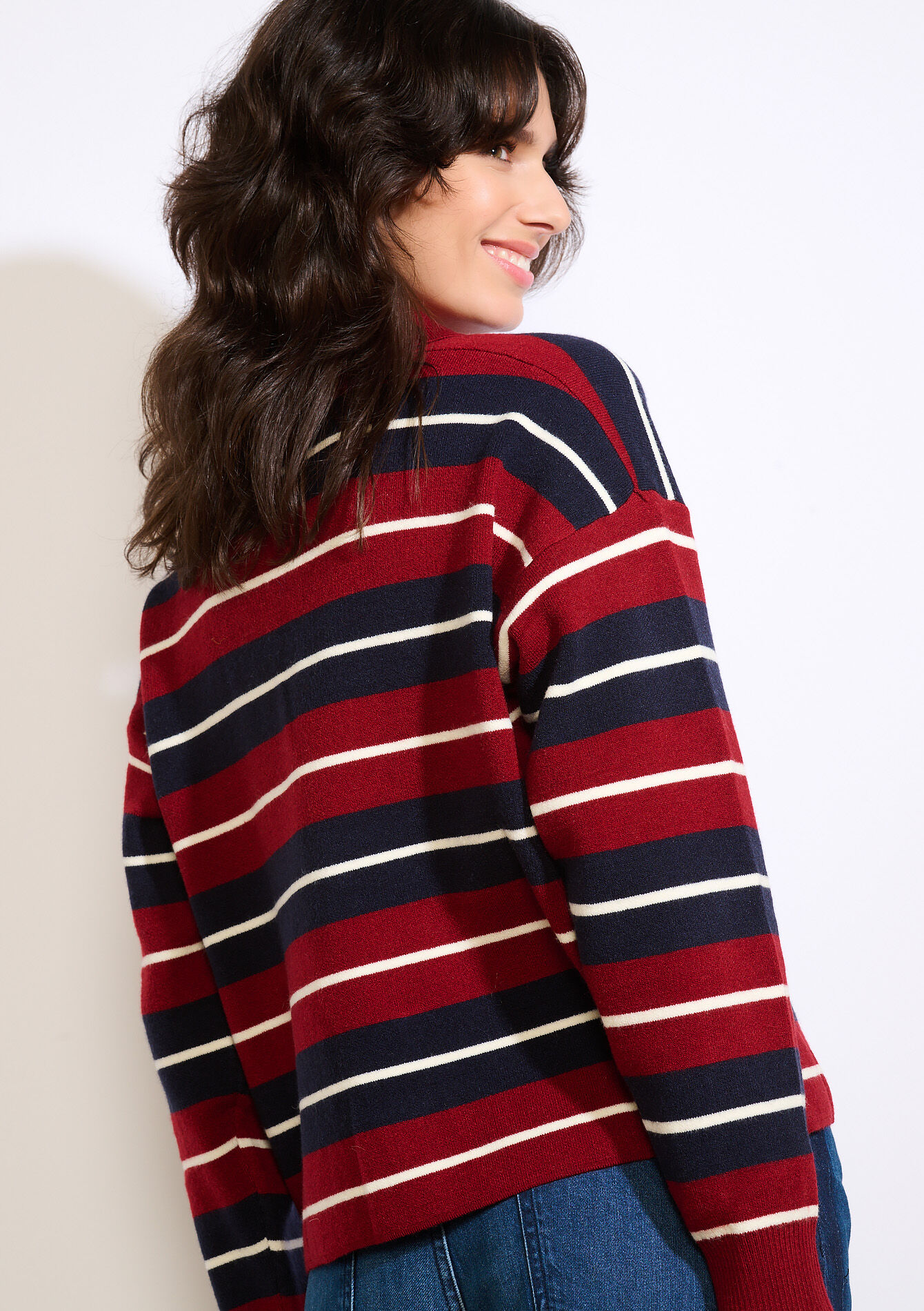 Pull rayé col polo, Pull rayé col polo - RED PAPRIKA - 04007124