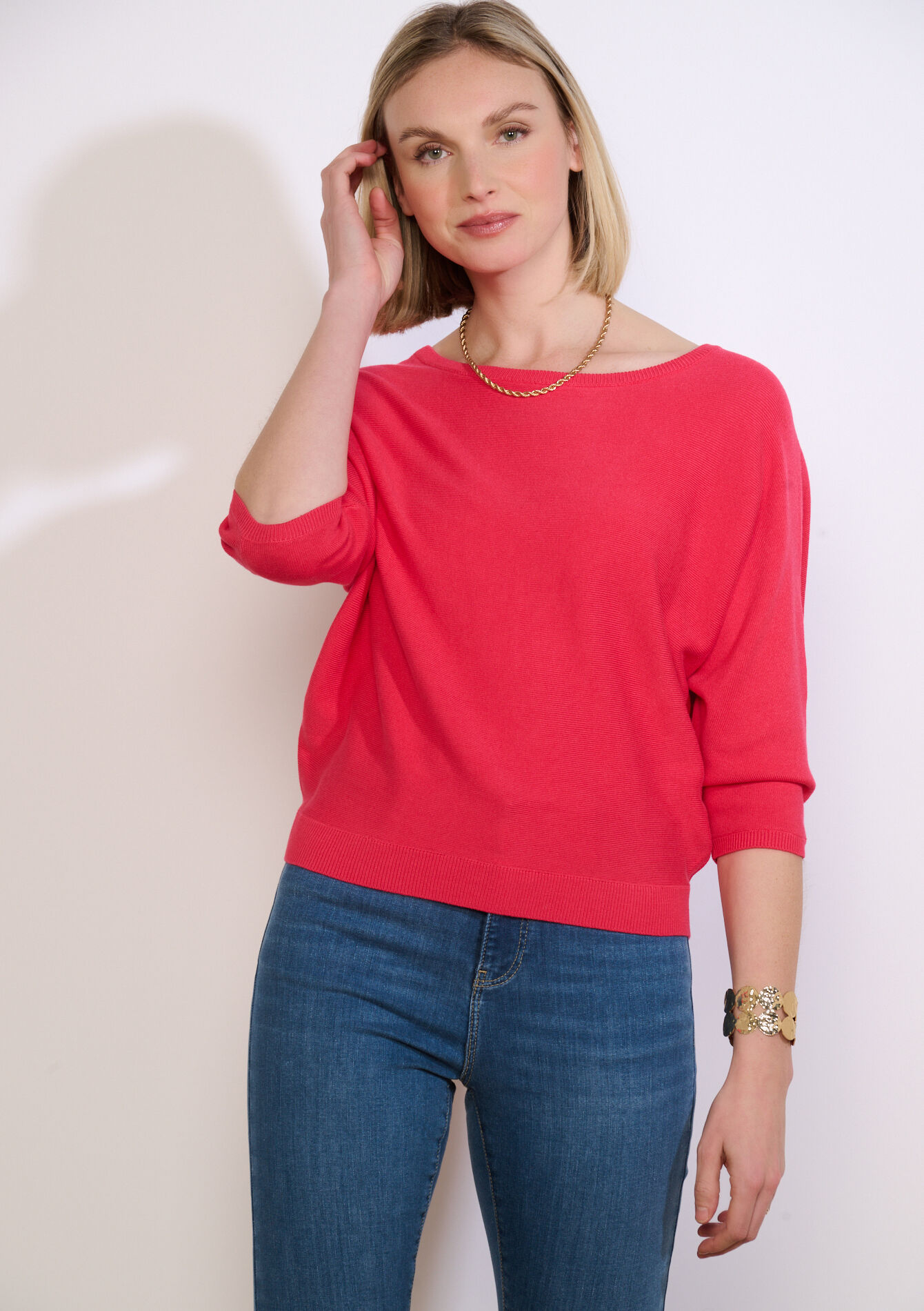 Losse trui met boothals - RED FRAMBOISE - 04007018_1496