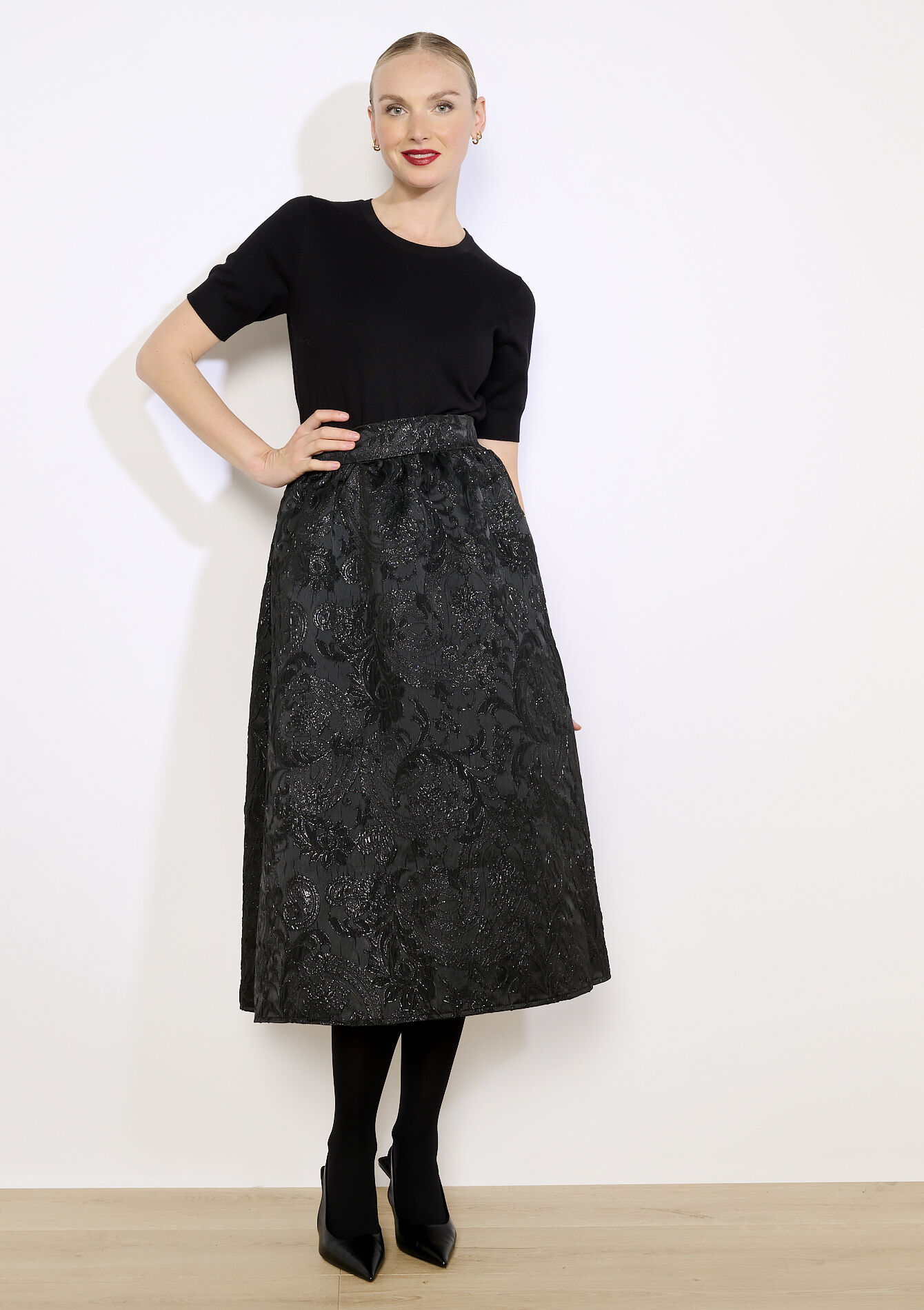 Jacquard midi-rok, Jacquard midi-rok - BLACK - 07101458_1119
