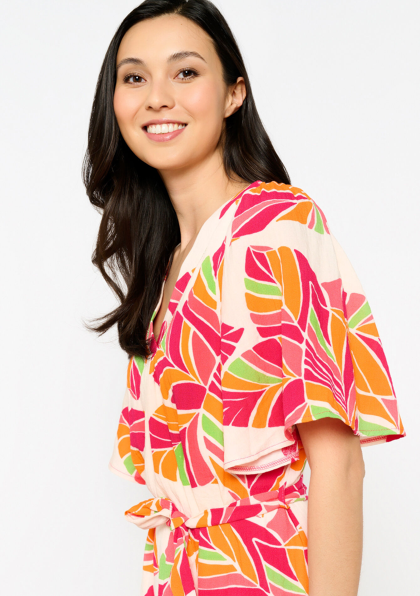 Dress with graphic flowers - ORANGE BRIGHT - 08103555_1255