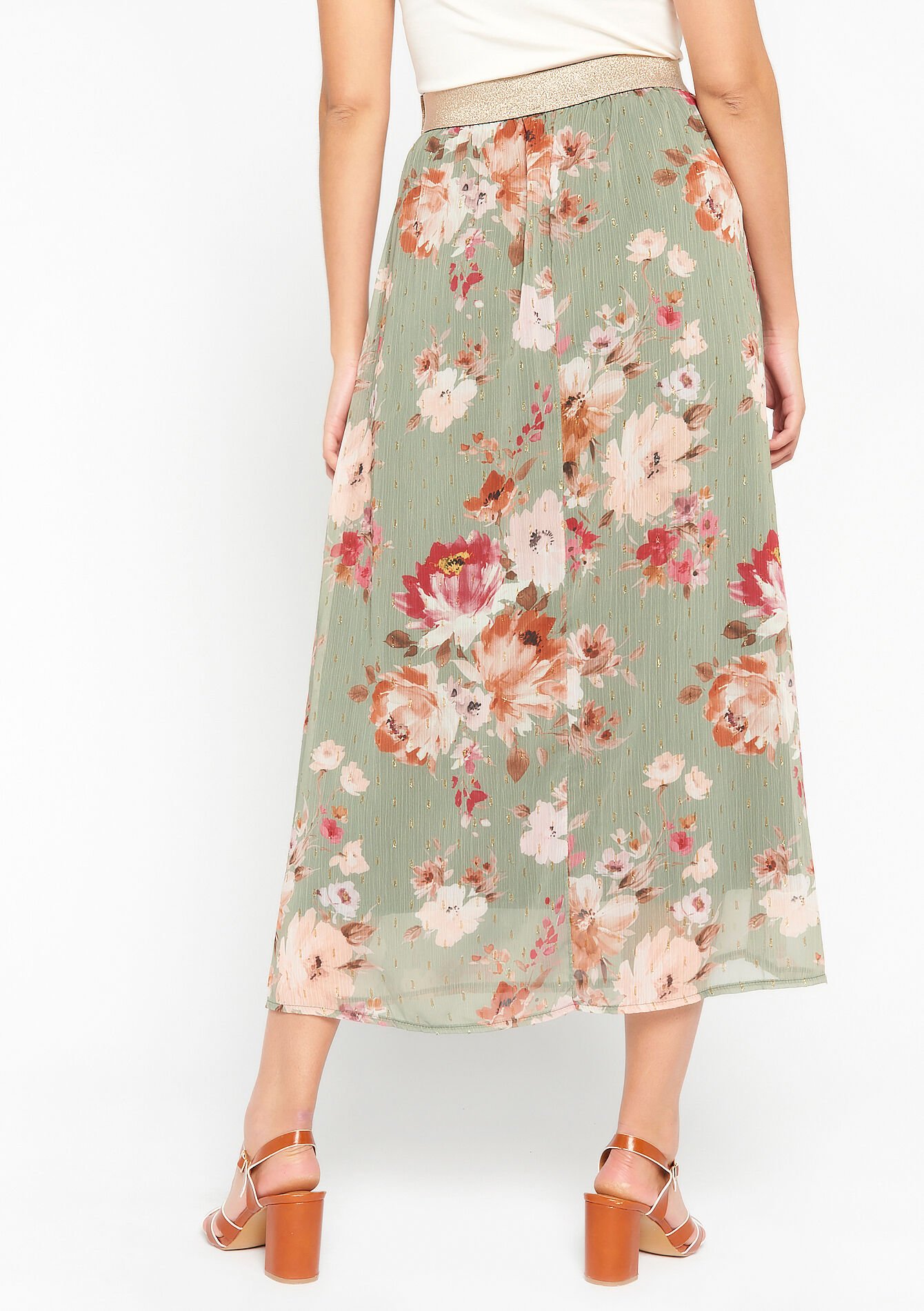 Maxi skirt with floral print - KHAKI FADED - 07101070_4326