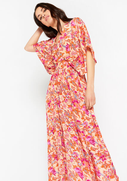 Maxi dress with floral print - PASTEL PEACH - 08601830_1974