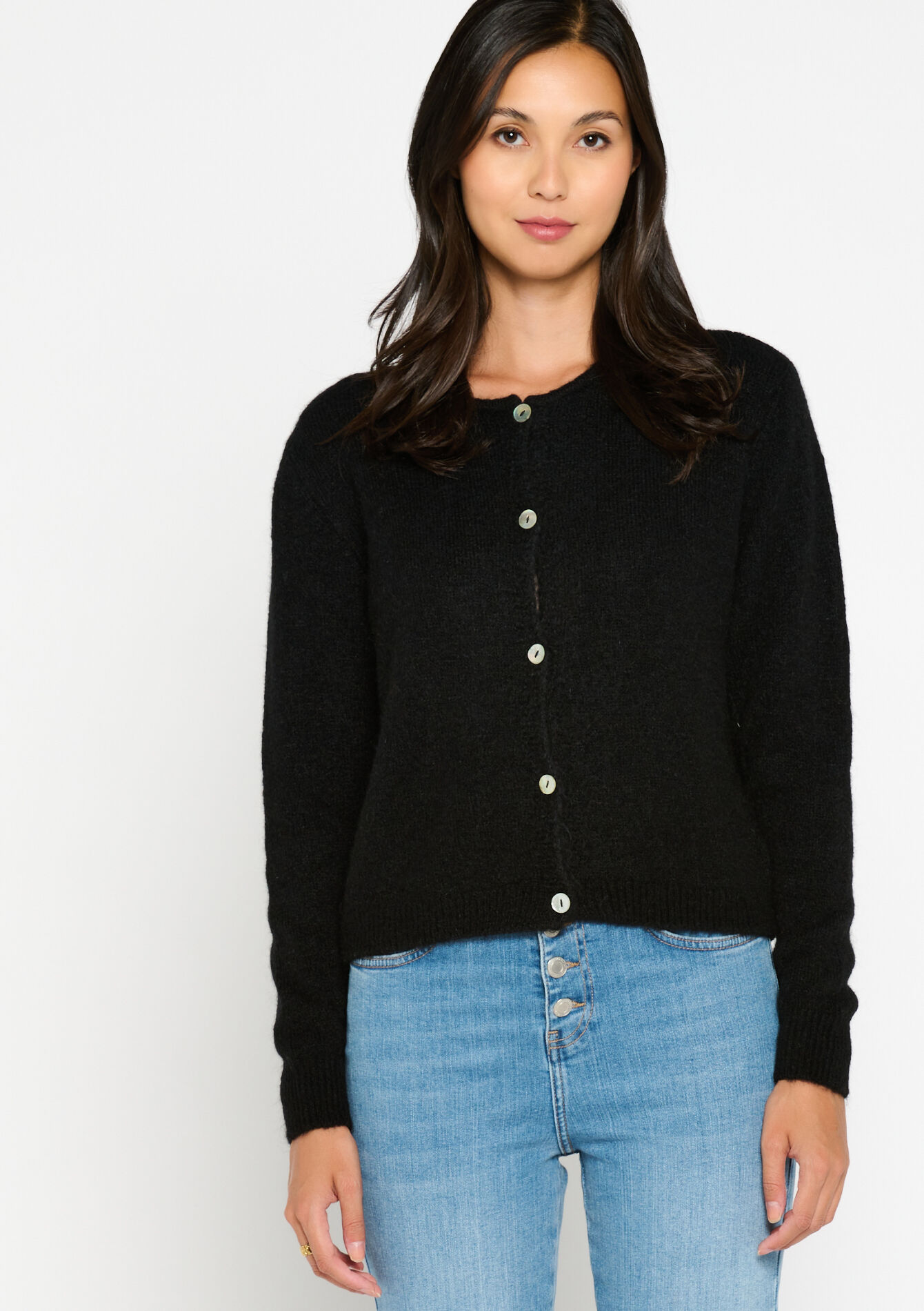 Cardigan with round neck - BLACK - 04101089_1119
