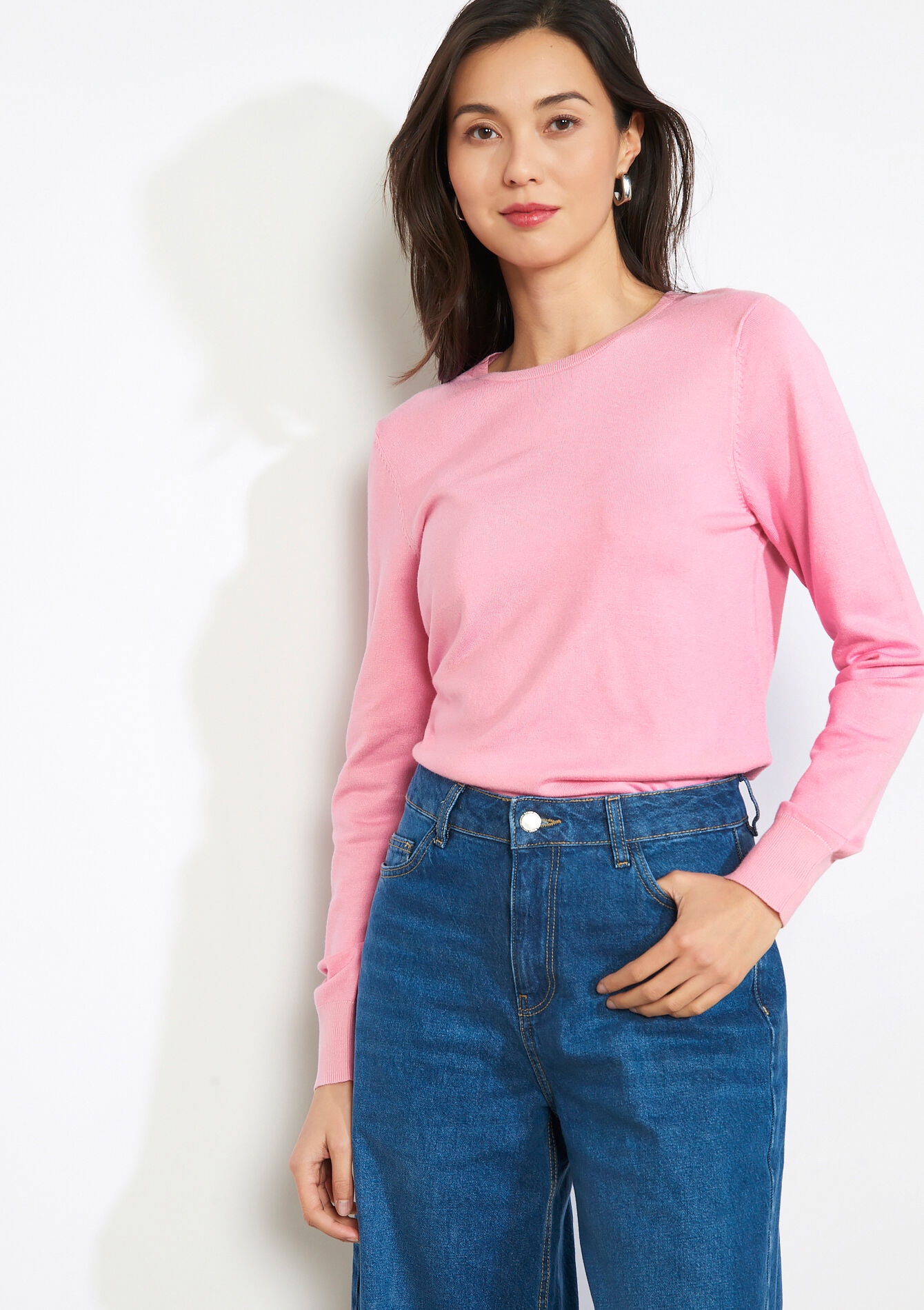 Fijne ronde hals trui - PINK BUBBLEGUM - 04007019_1477