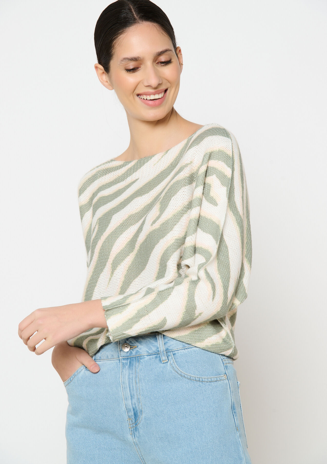 Sweater with zebra print, Sweater with zebra print - LT BEIGE - 04006947_2527