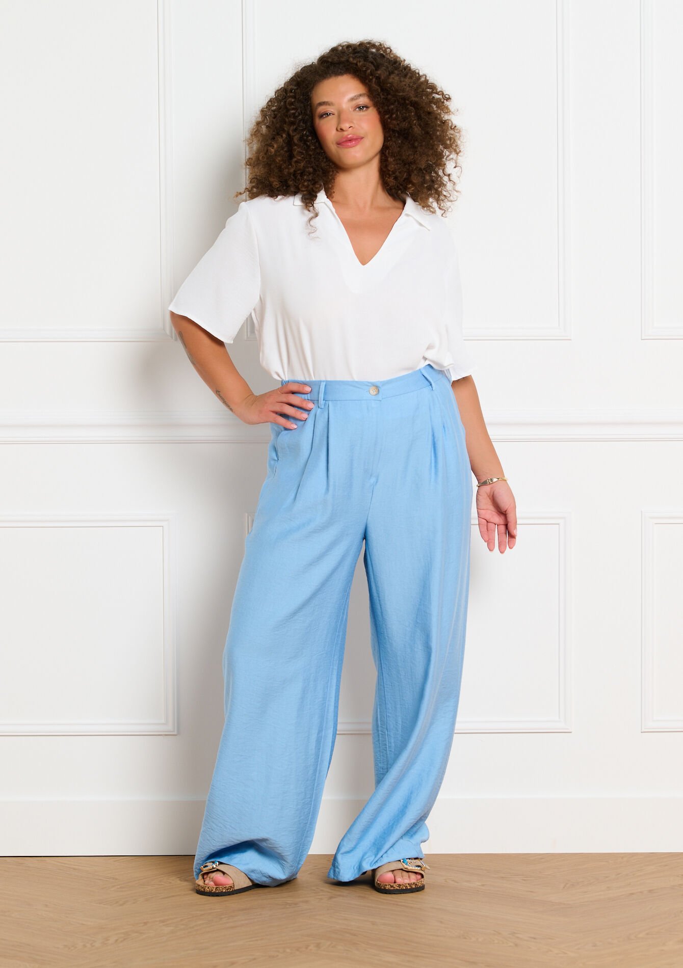 Wijde viscose broek, Wijde viscose broek - BLUE PASTEL - 06100820_3003