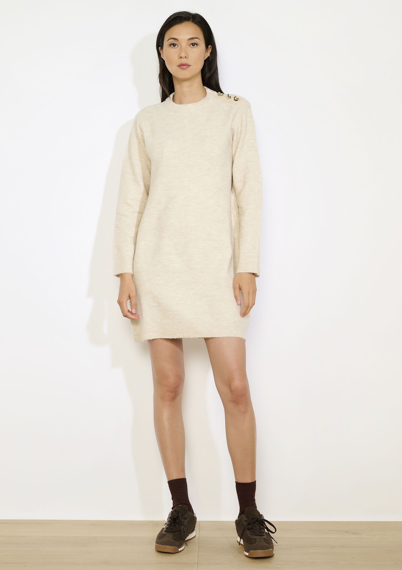 Robe pull à boutons coeur, Robe pull à boutons coeur - LT BEIGE - 08104033_2527