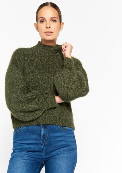 Pullover with stand-up collar - KHAKI MED - 04006075_4327
