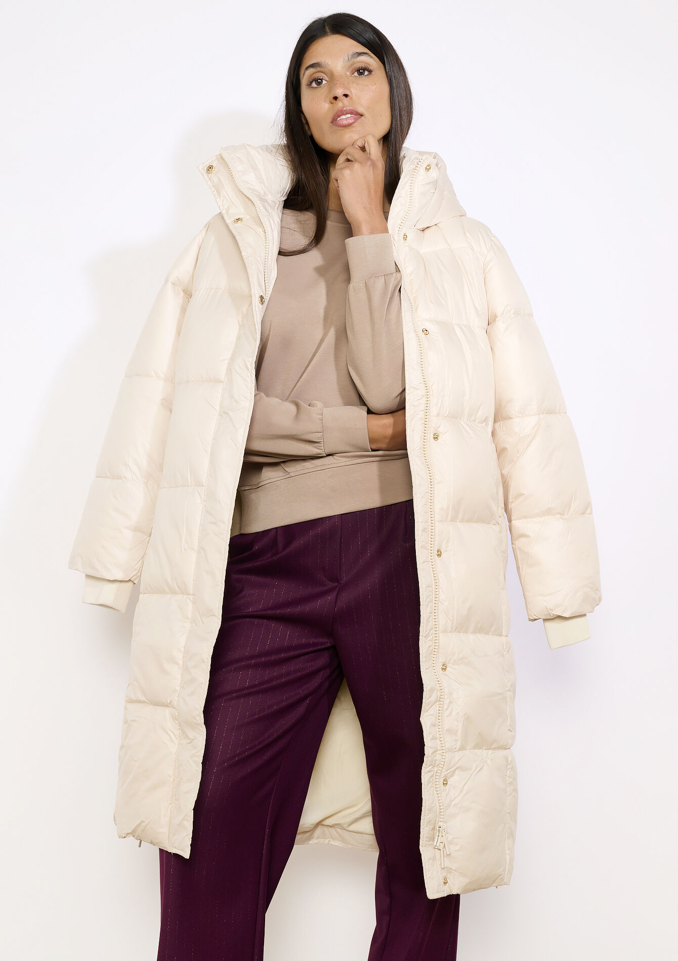 Lange gewatteerde jas, Lange gewatteerde jas - VANILLA WHITE - 23000775_1013