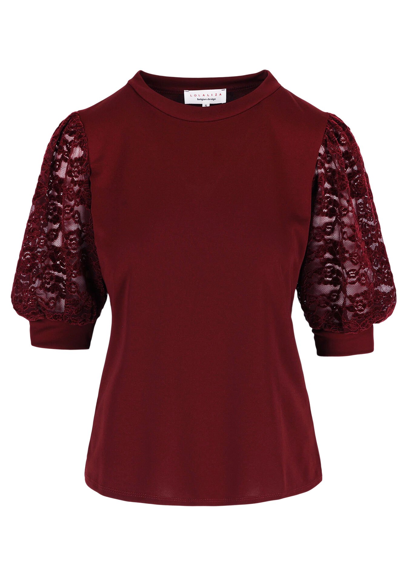 Lace puff sleeve t-shirt - BORDEAUX WINE - 02301925