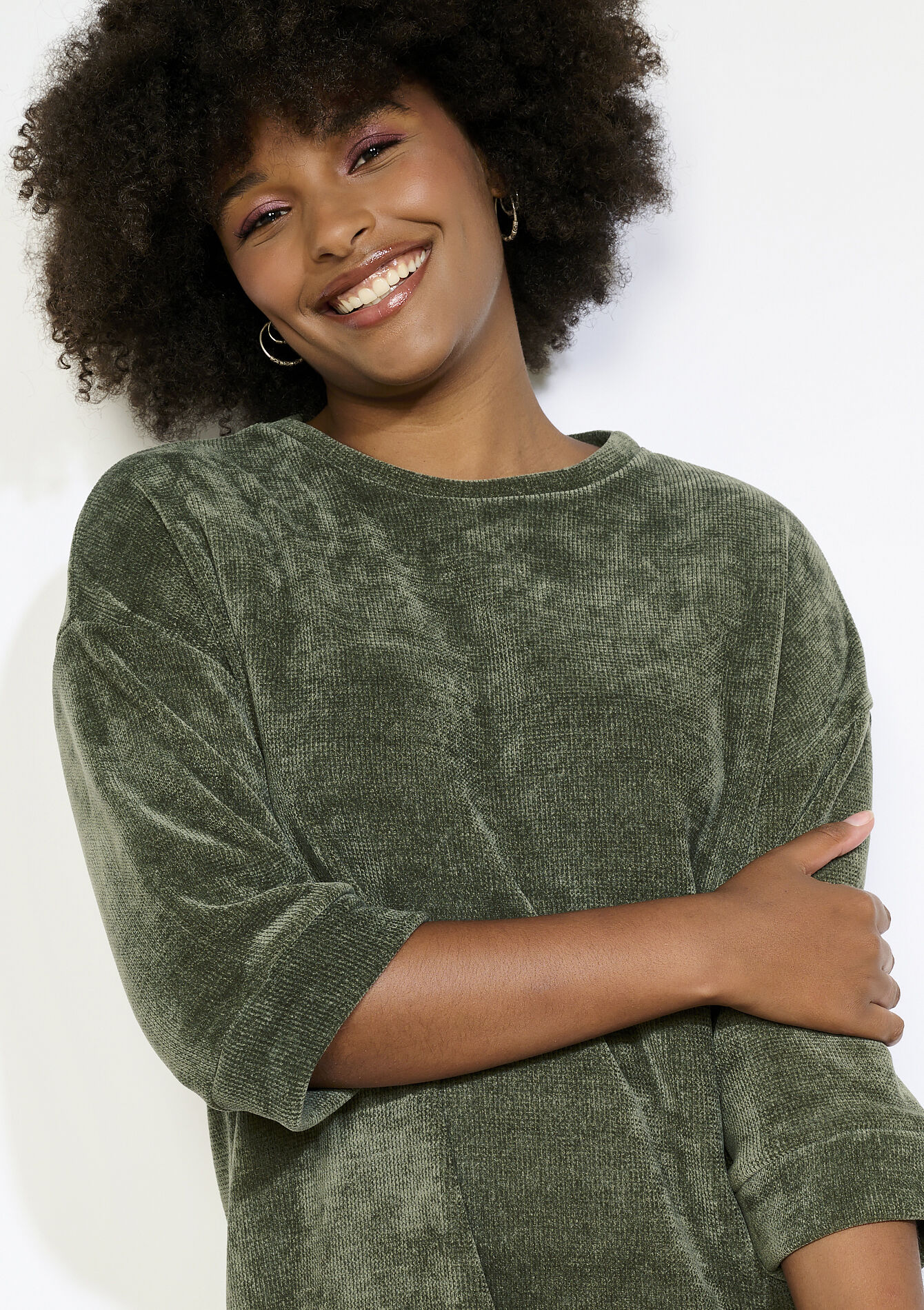 Ribfluwelen midi-jurk, Ribfluwelen midi-jurk - KHAKI DARKY - 08104371_4208