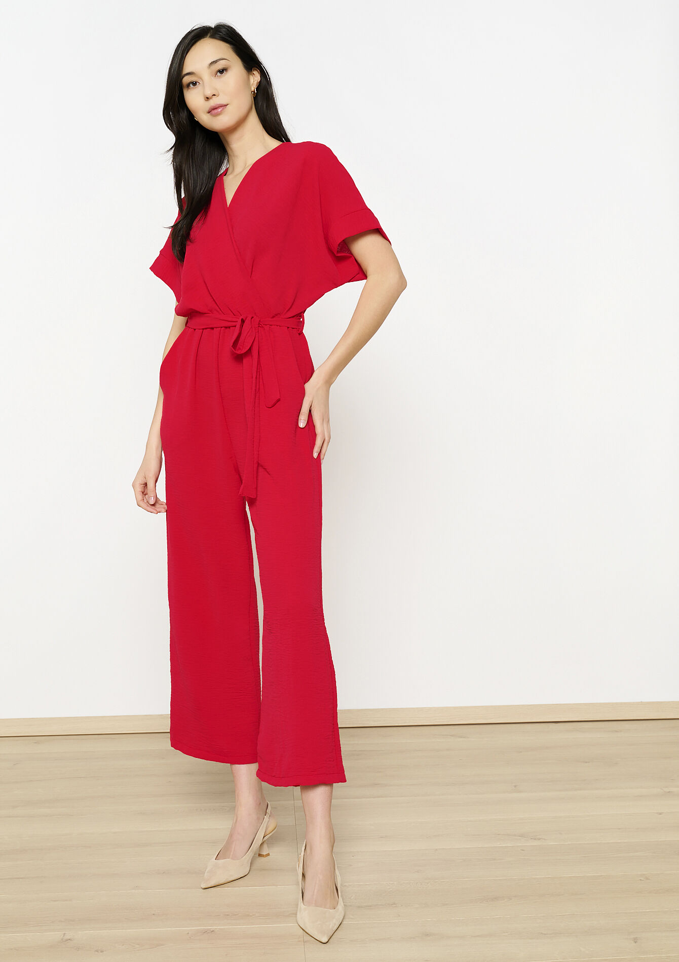 Vloeiende jumpsuit met ceintuur, Vloeiende jumpsuit met ceintuur - RED LIPSTICK - 06004613_5310