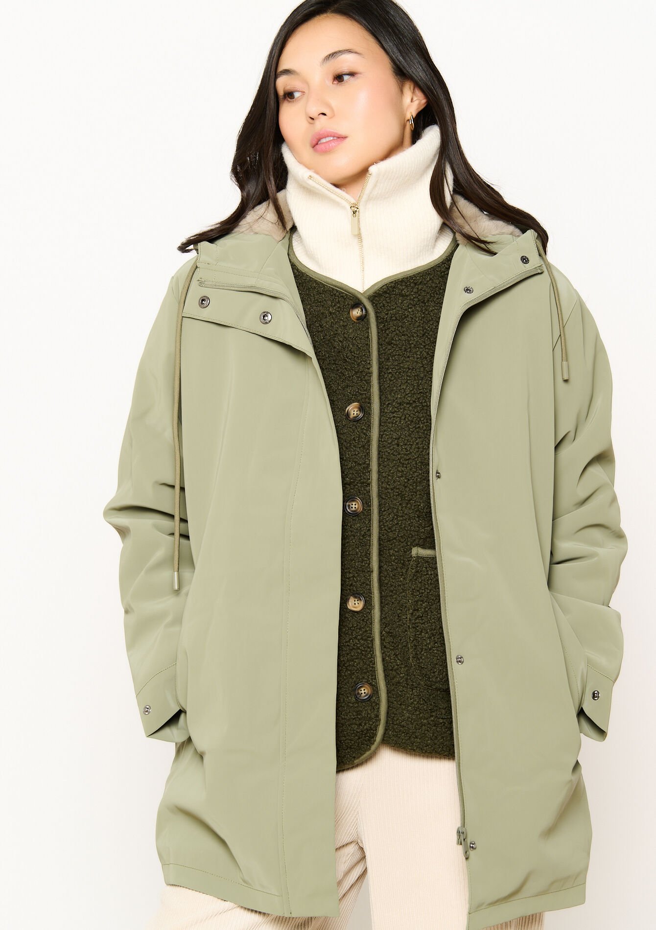 Gewaxte parka met fluffy voering - KHAKI FADED - 1120256