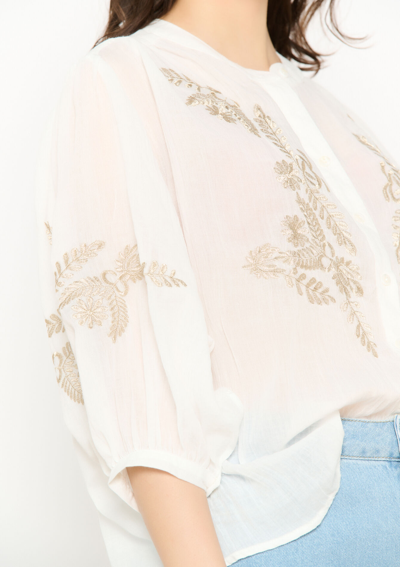 Embroidered voile blouse - OFFWHITE - 05702727_1001