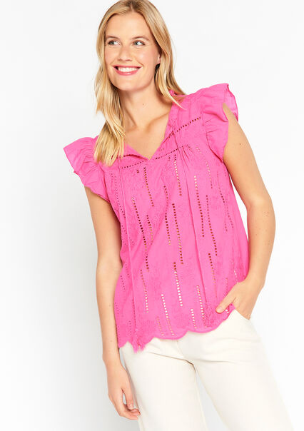 Blouse with broderie anglaise - FUCHSIA - 05702232_5626