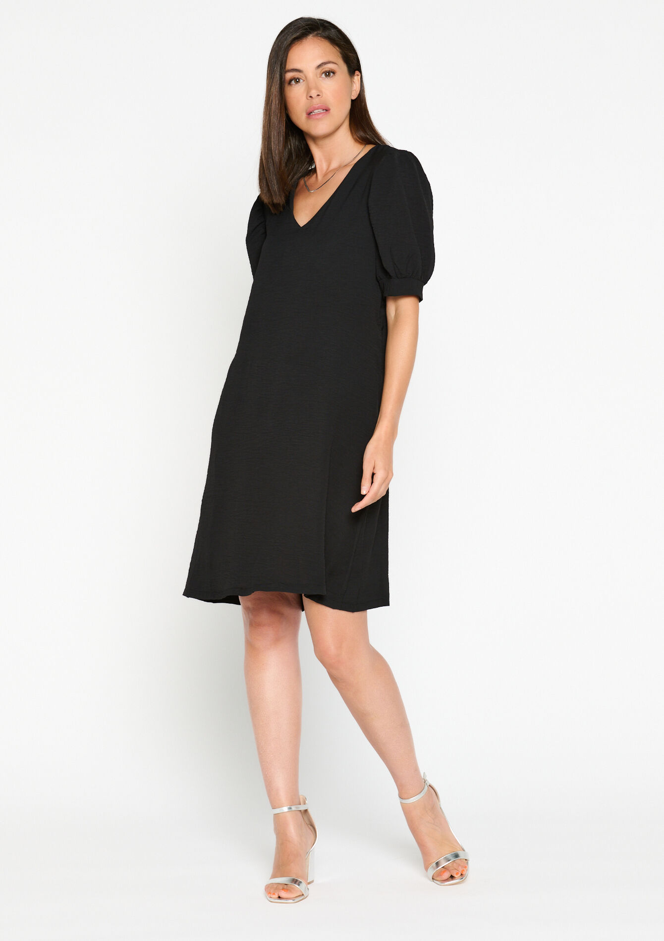 Rechte jurk met pofmouwen, Rechte jurk met pofmouwen - BLACK - 08103312_1119