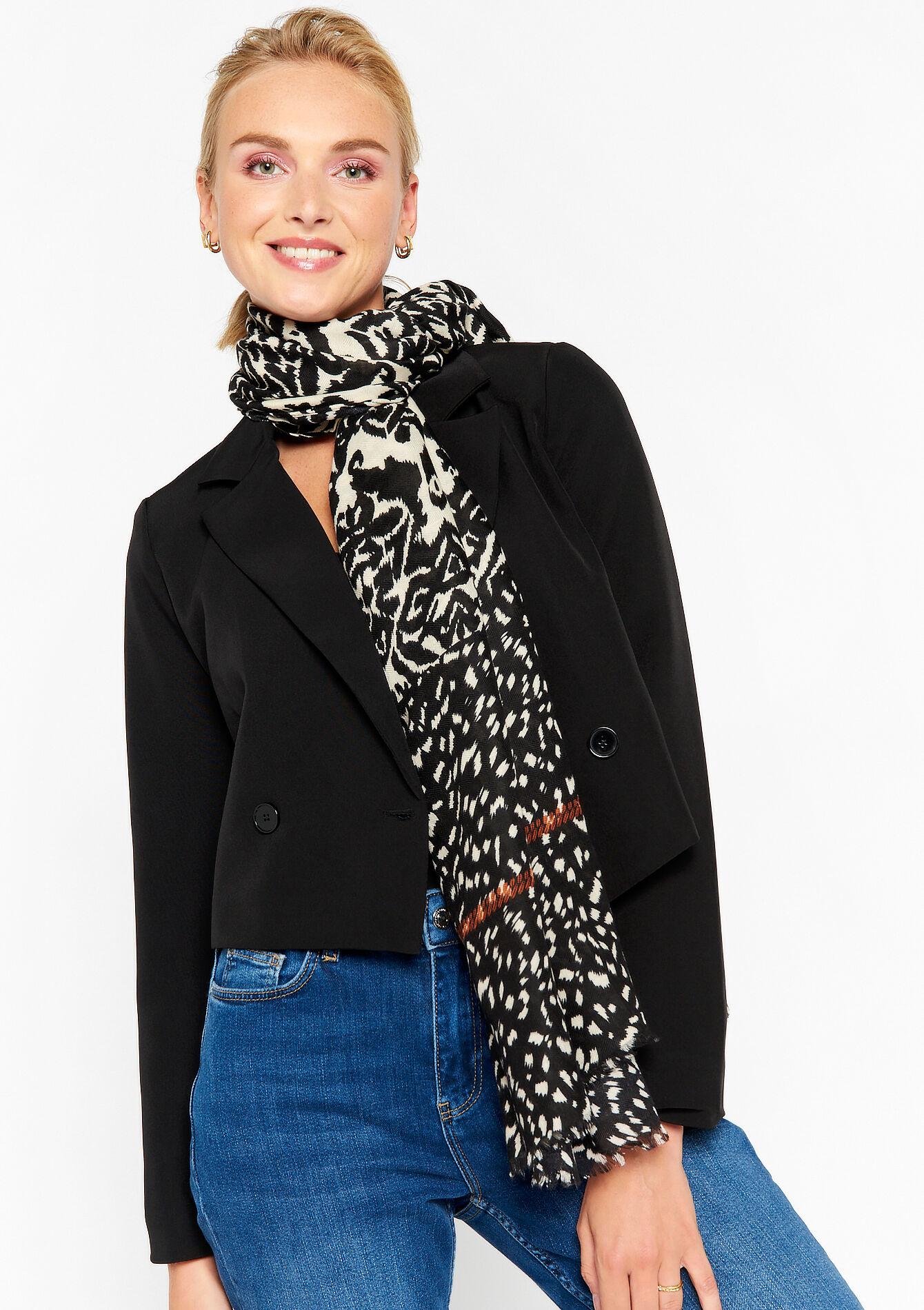 Sjaal met print, Sjaal met print - BLACK - 1077652