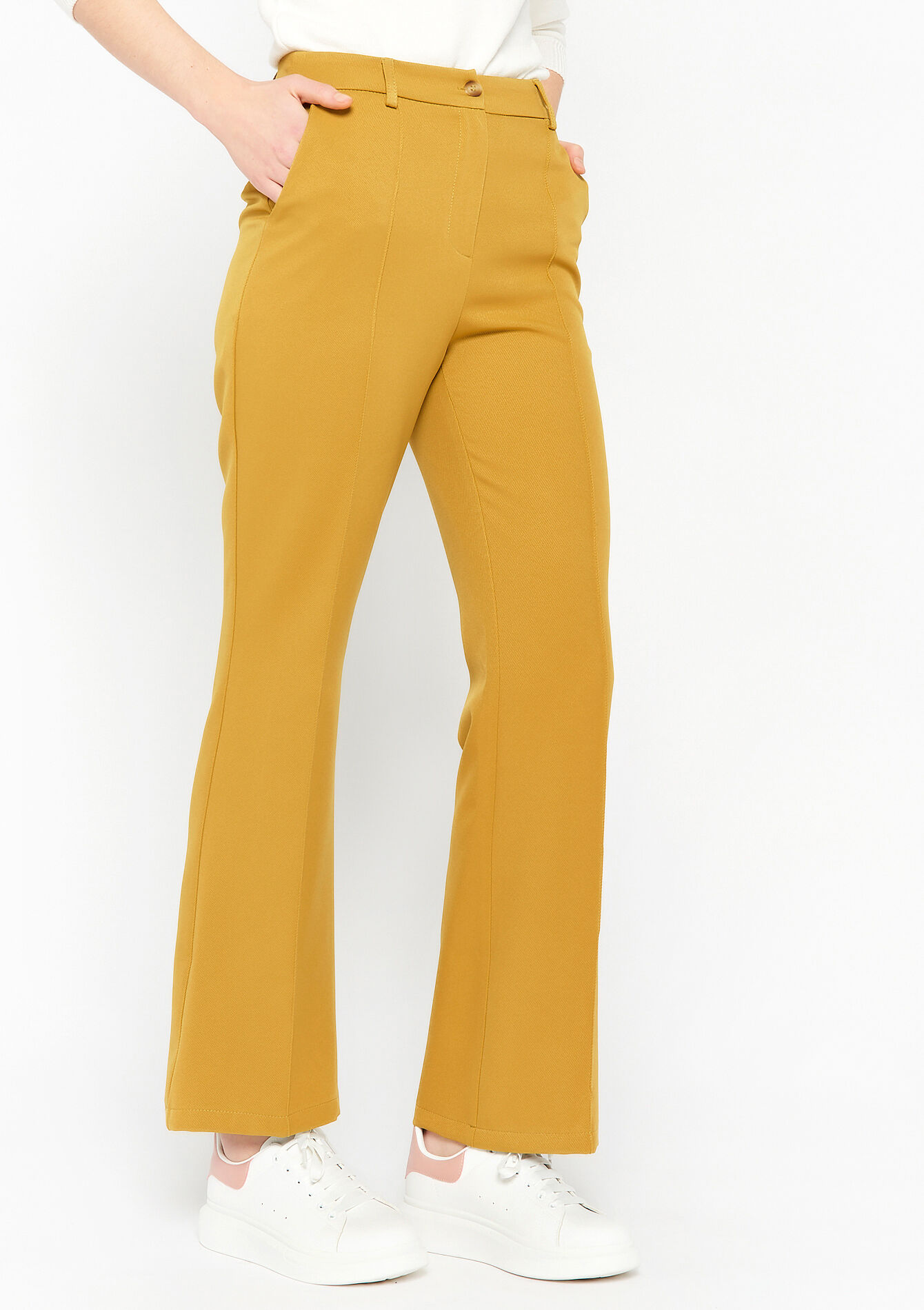 Flared broek in keperstof, Flared broek in keperstof - GREEN MOSS - 06100498_4504