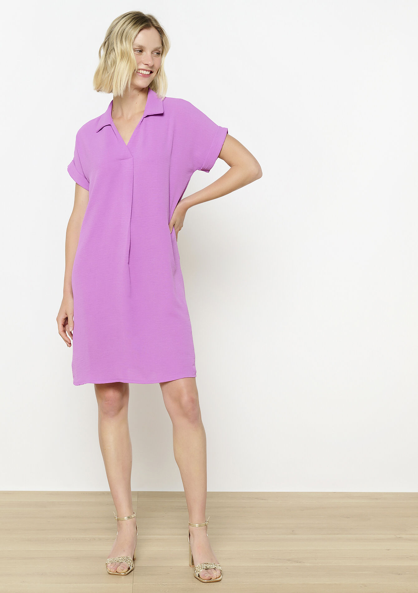 Rechte jurk met polokraag, Rechte jurk met polokraag - PURPLE BLUSH - 08104127_2577