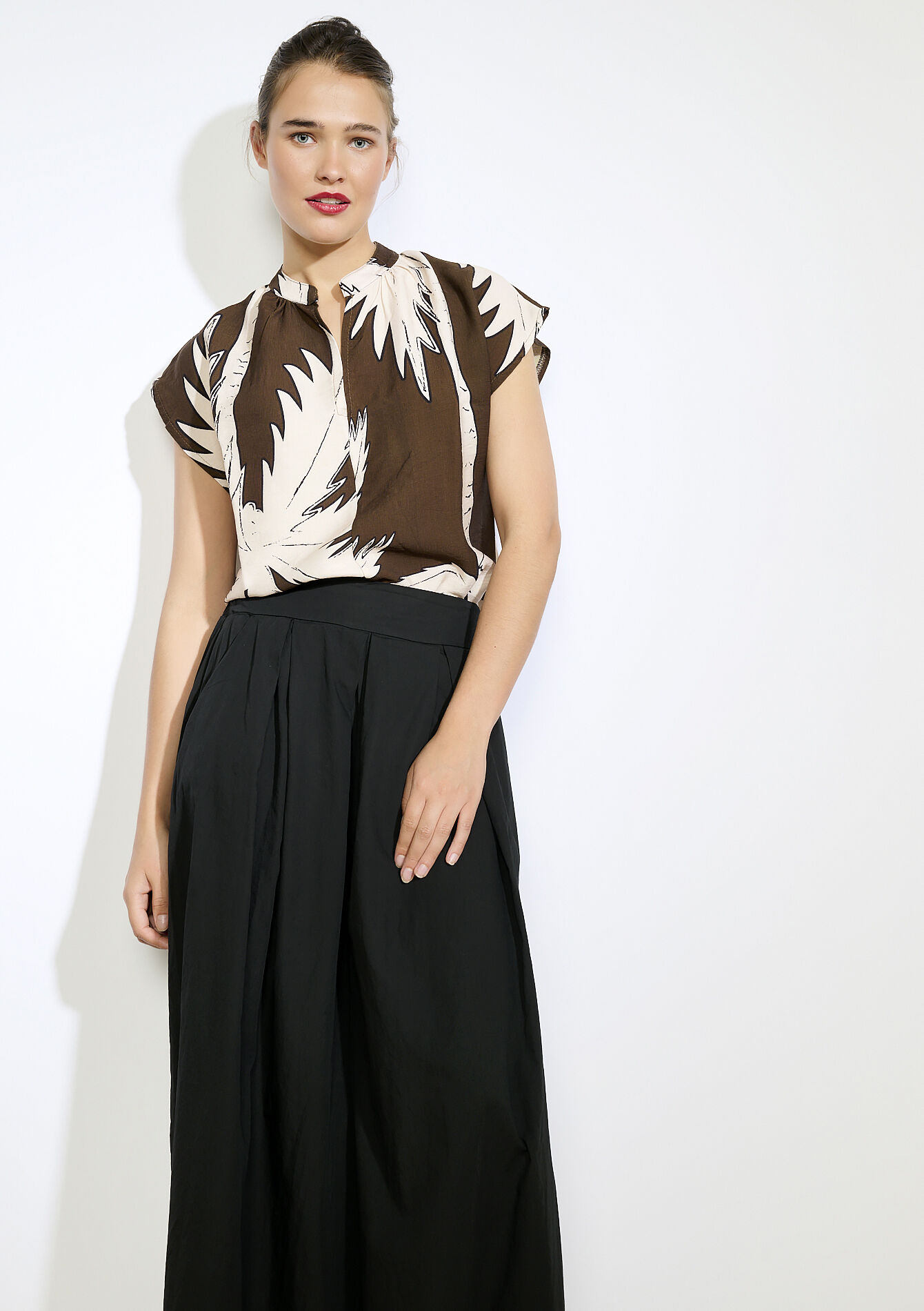 Blouse en voile imprimé - BROWN DARK CHOCOLATE - 1135172