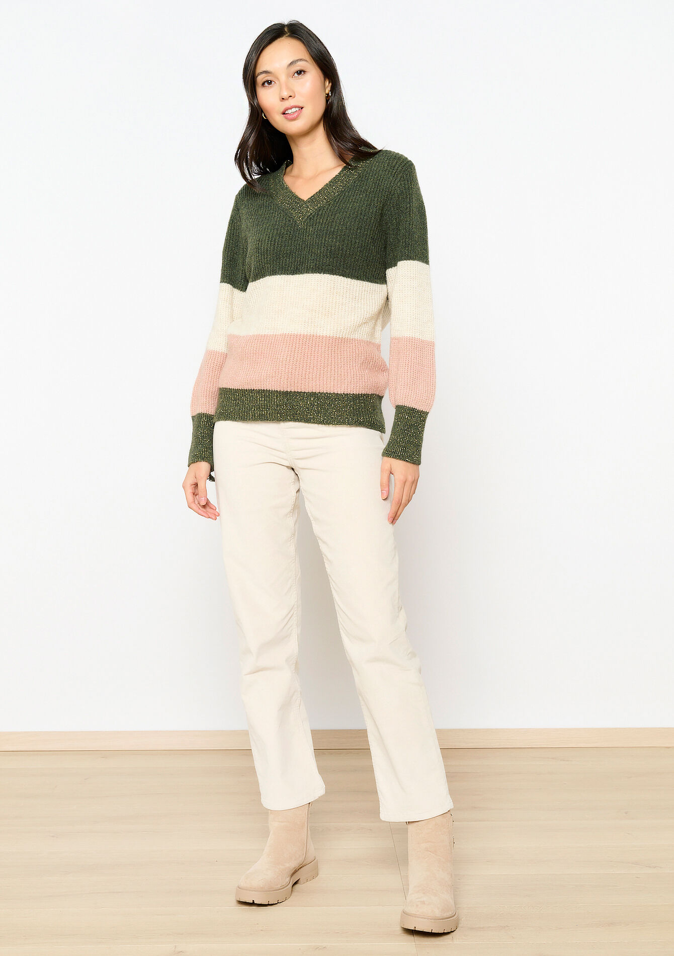 Pullover with colourblock - KHAKI MED - 04006392_4327