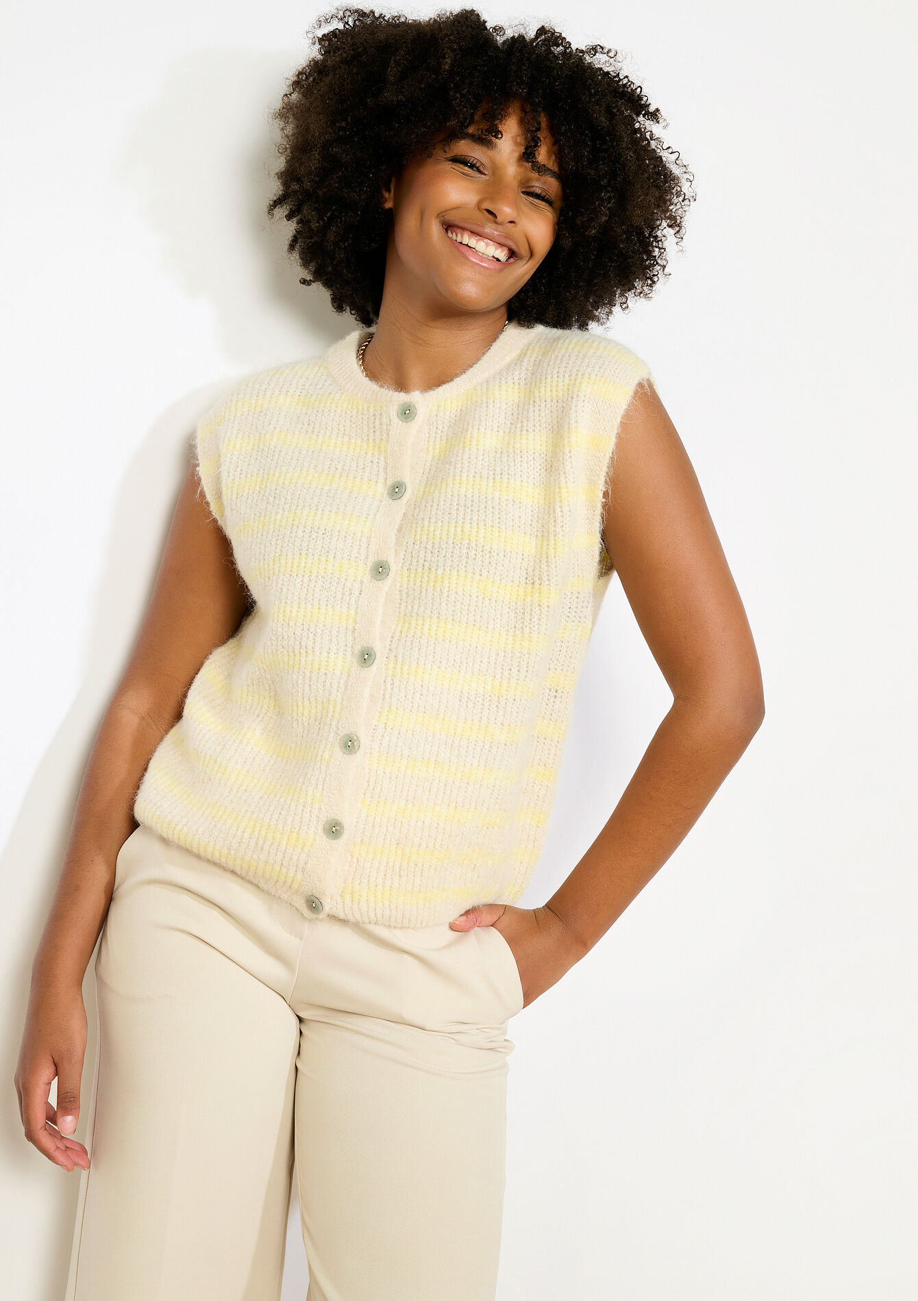 Gilet rayé sans manches - VANILLA WHITE - 04101474_1013