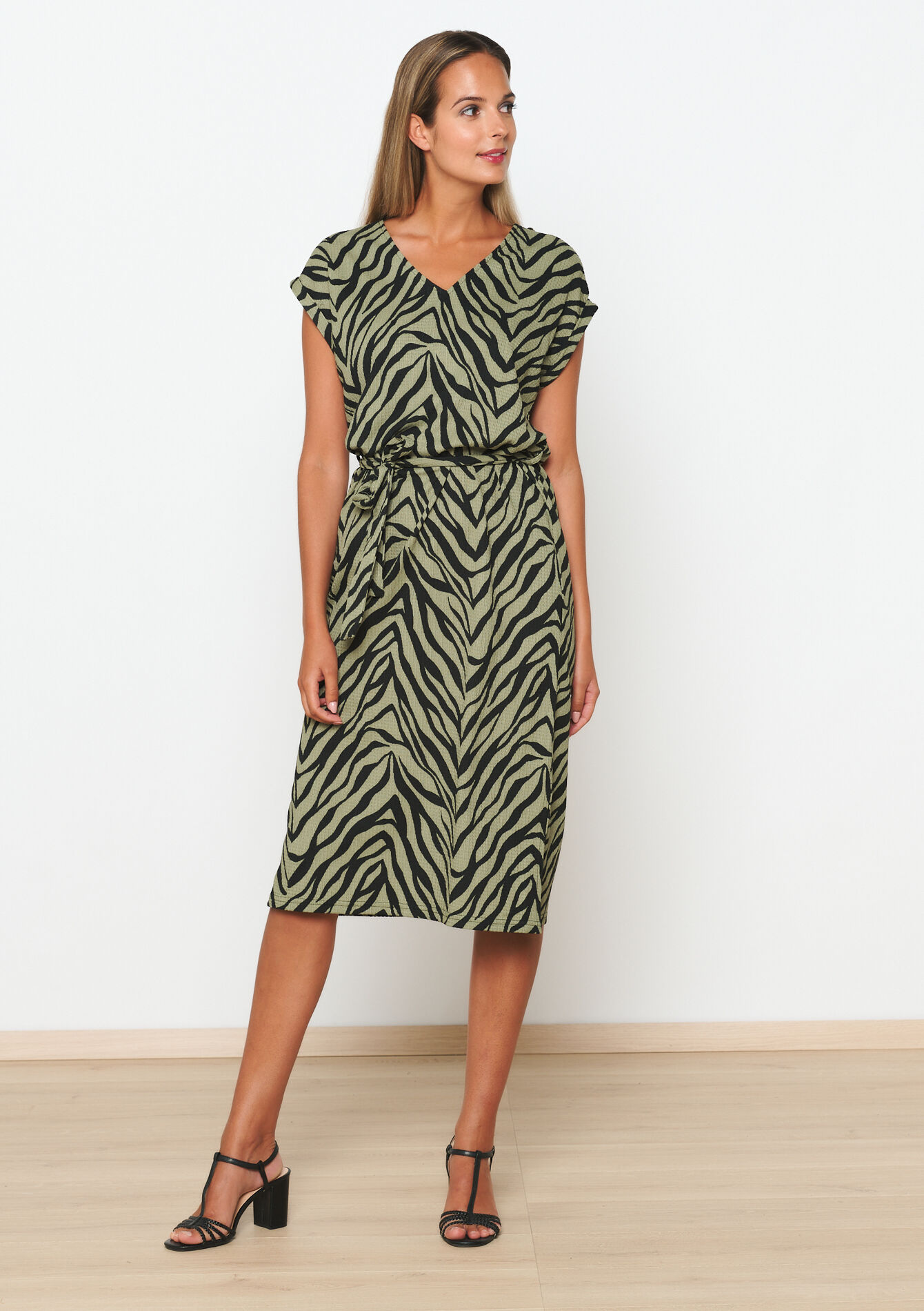 Rechte jurk met zebraprint - KHAKI MED - 08103796