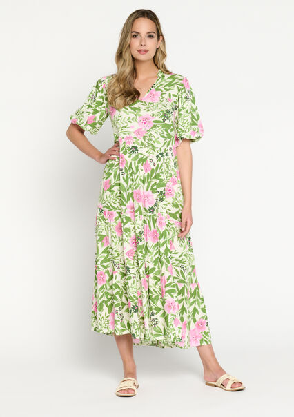 Maxi dress with floral print - OPTICAL WHITE - 08602063_1019