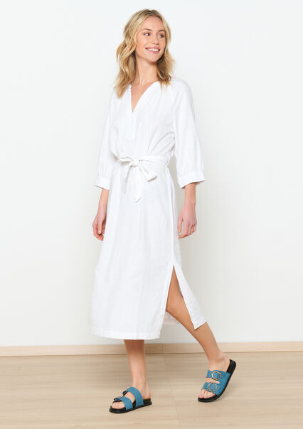 Linen dress - OPTICAL WHITE - 08602217_1019