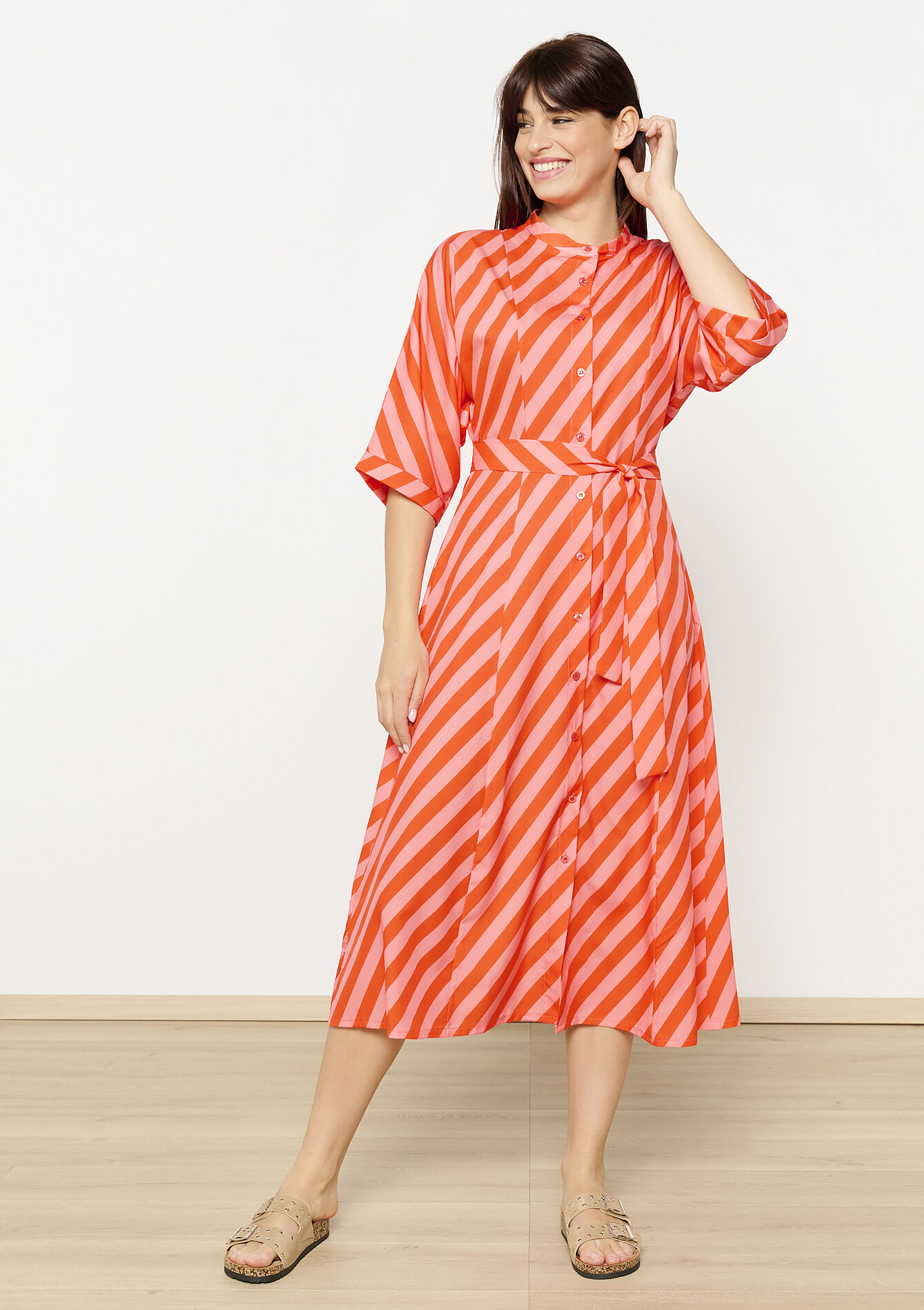 Gestreepte overhemdjurk, Gestreepte overhemdjurk - FUCHSIA - 08104098_5626