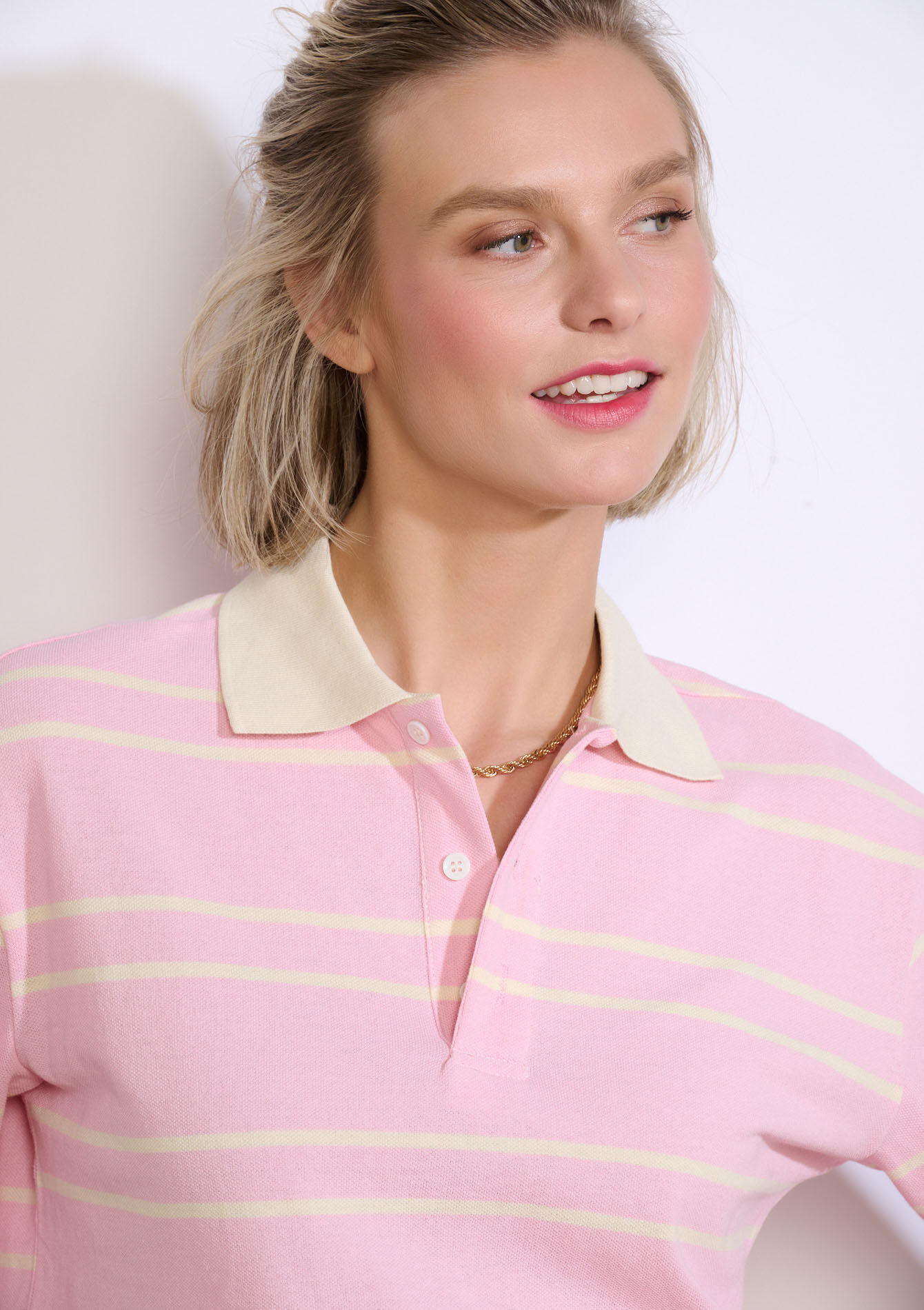 Polo rayé manches courtes - VANILLA WHITE - 02301991