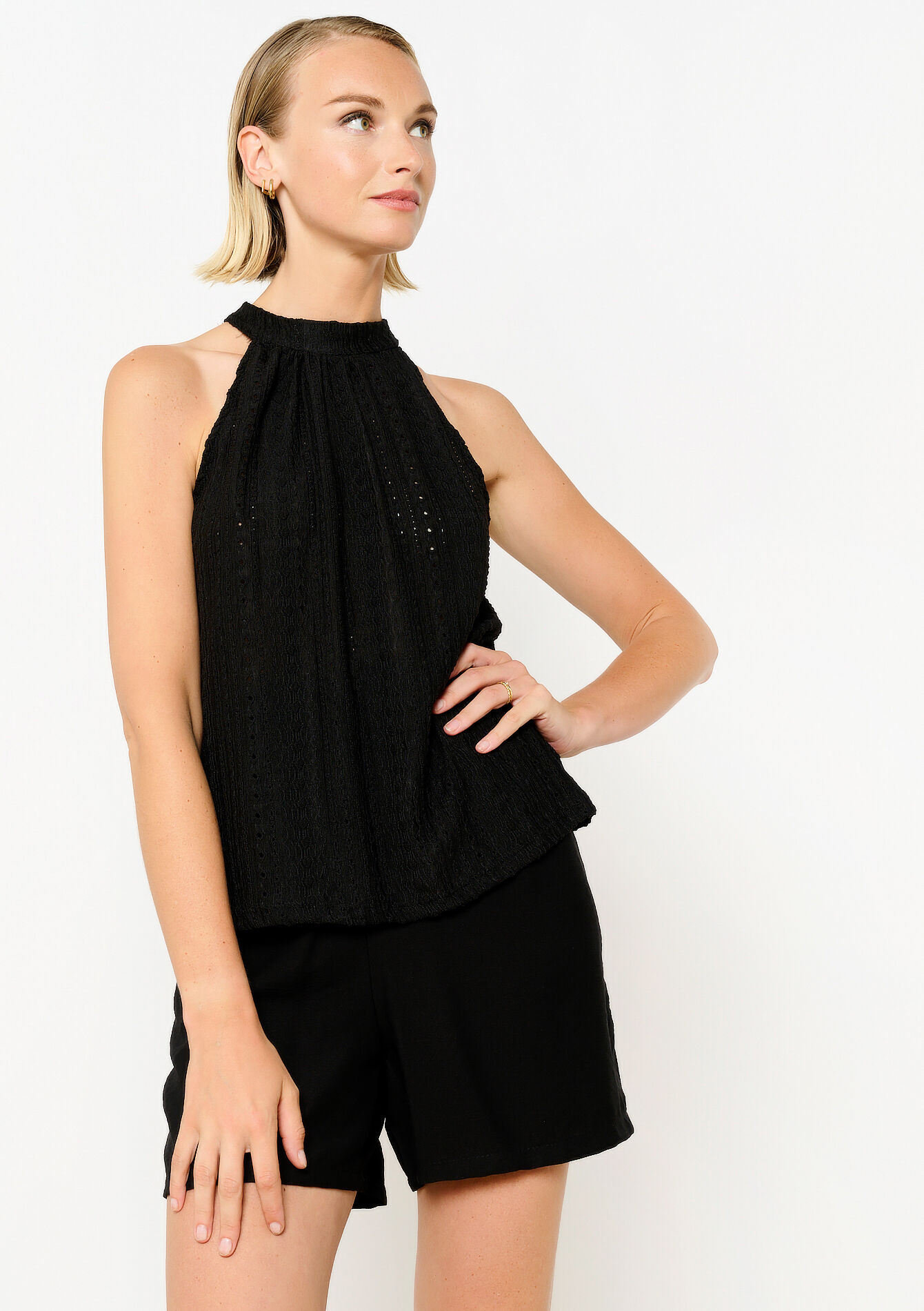 Haltertop met borduursel, Haltertop met borduursel - BLACK - 02200428_1119