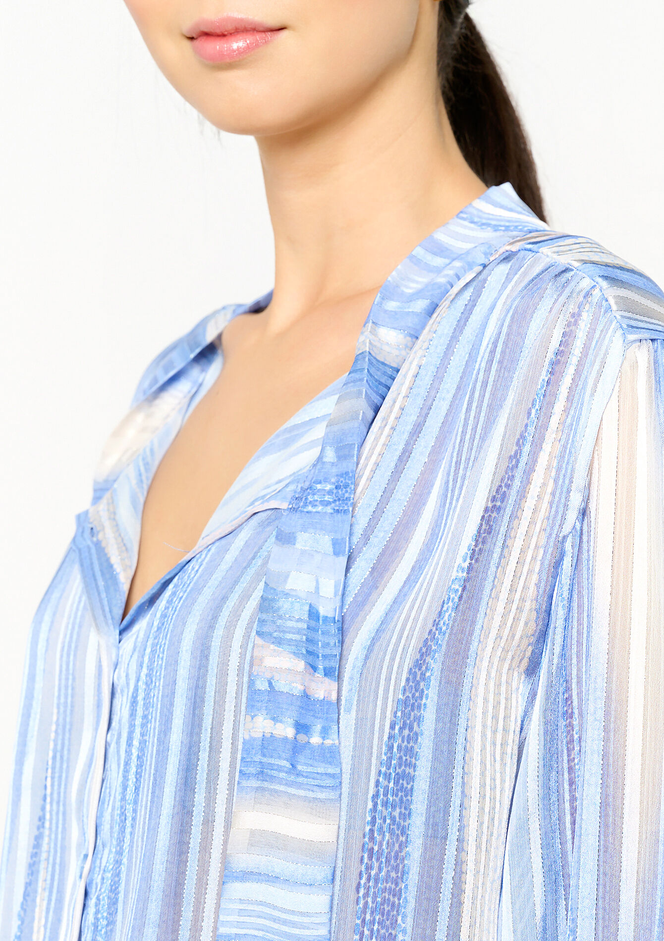 Blouse à rayures en lurex, Blouse à rayures en lurex - BLUE PASTEL - 05702435_3003