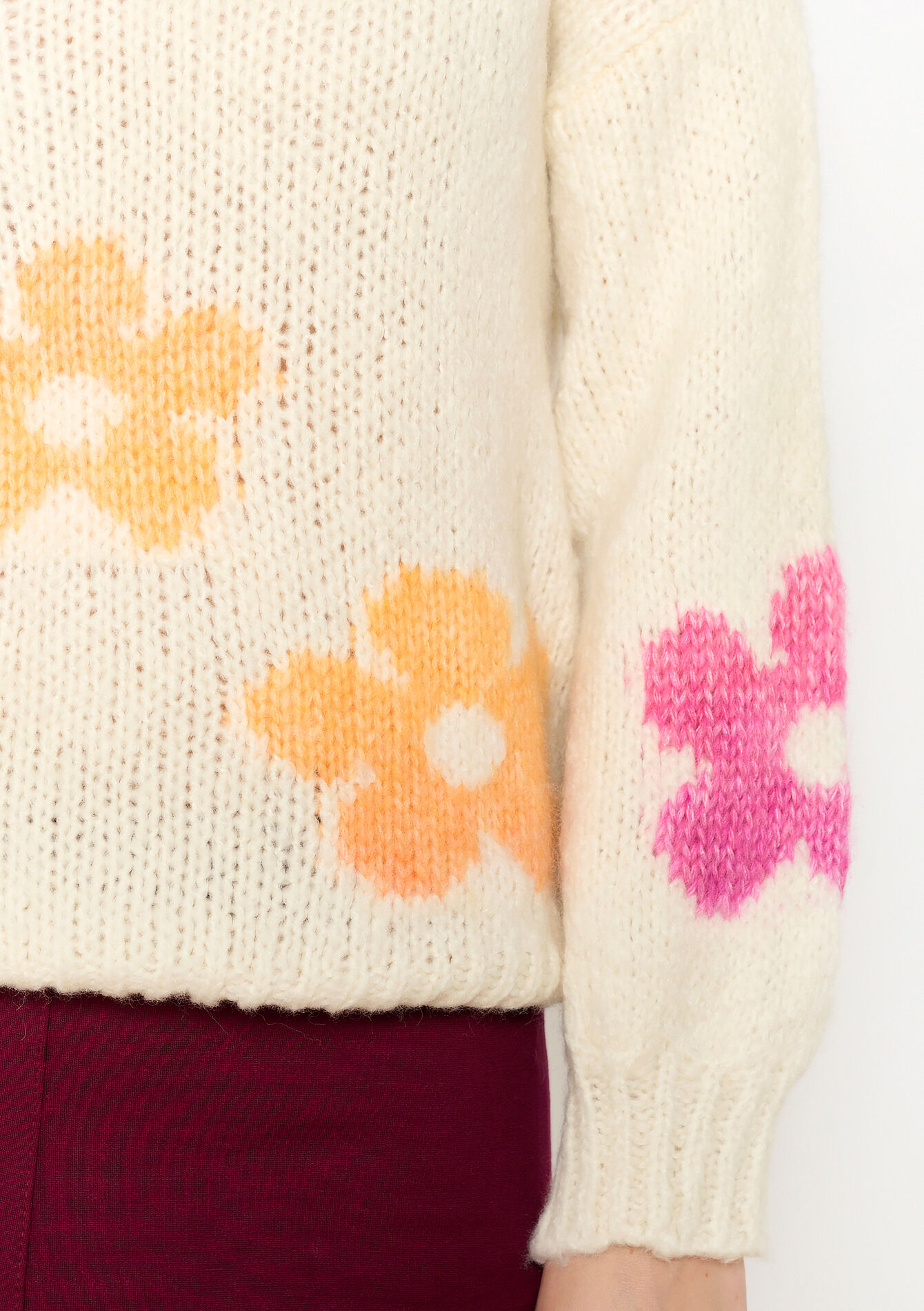Jacquard sweater with flowers, Jacquard sweater with flowers - VANILLA WHITE - 04006749_1013