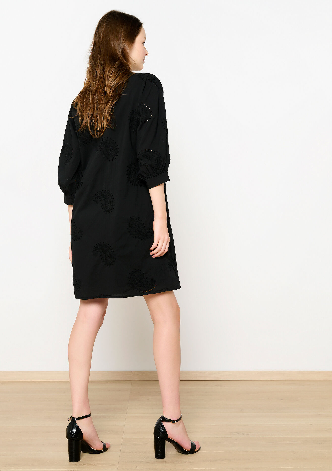 Shirt dress with embroidery, Shirt dress with embroidery - BLACK - 08103649