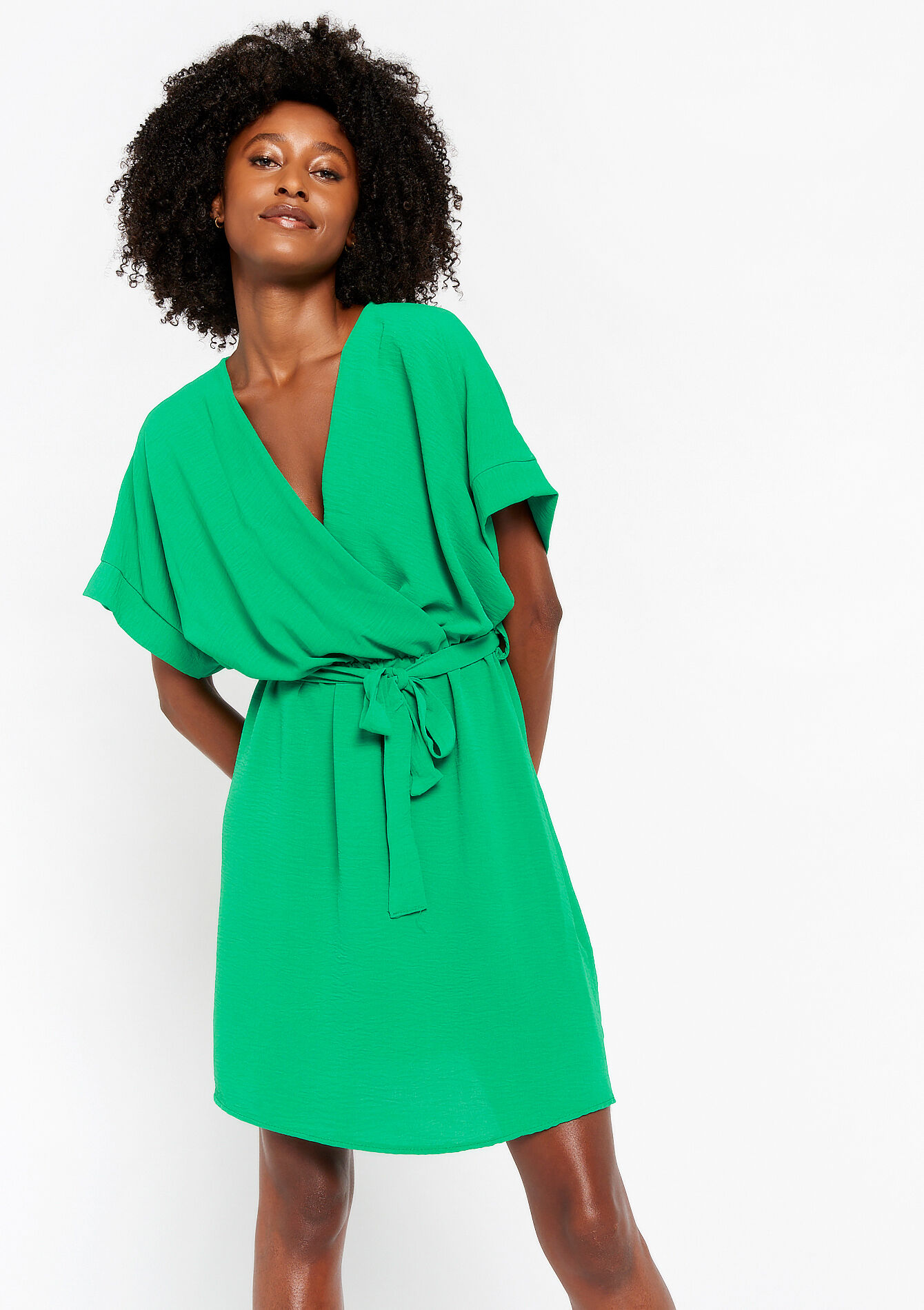 Robe cache-coeur avec lien à nouer, Robe cache-coeur avec lien à nouer - GREEN APPLE - 08103321_1783