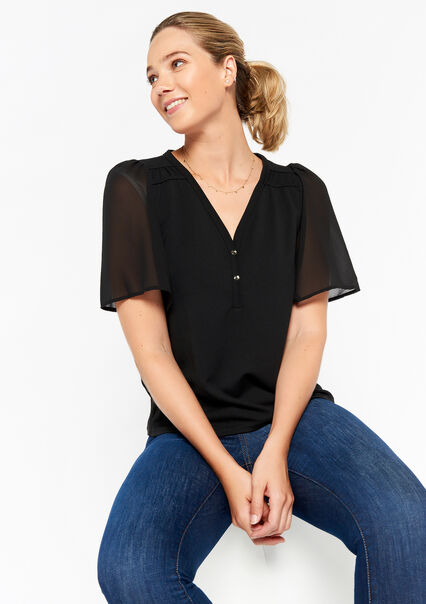 T-shirt with bell sleeves - BLACK - 02301472_1119
