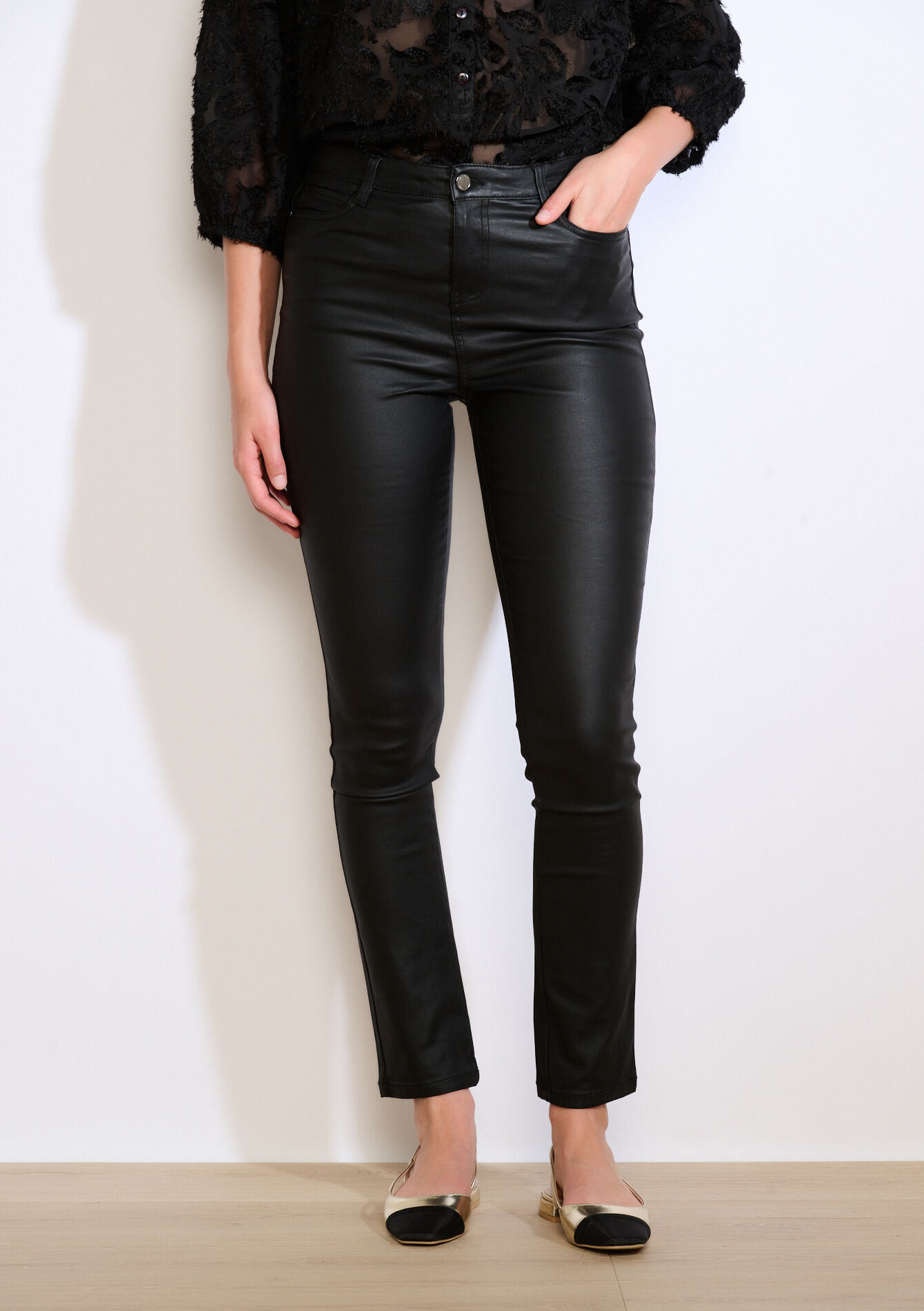 Pantalon enduit taille haute, Pantalon enduit taille haute - BLACK - 06004594_1119