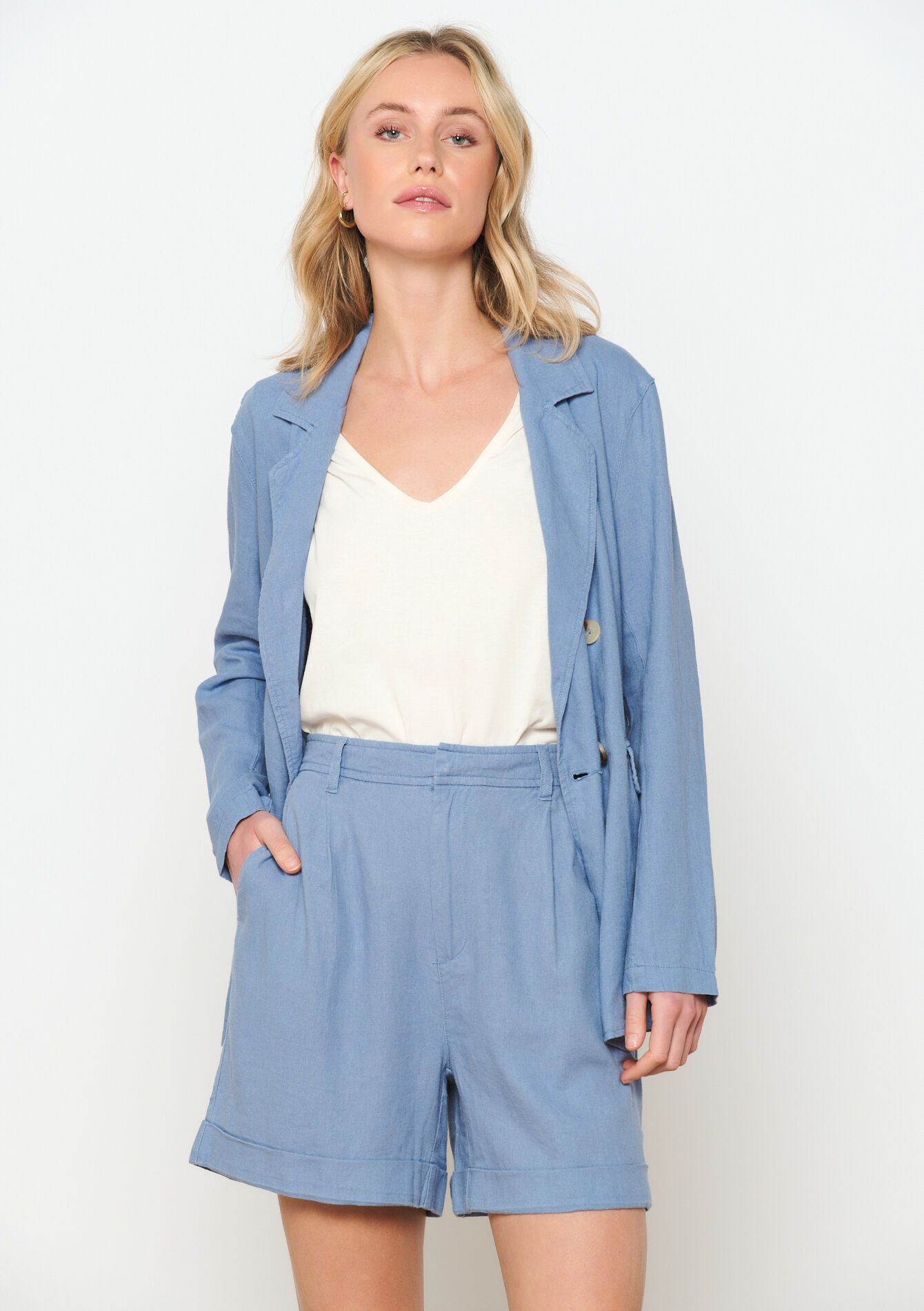 Linen suiting short, Linen suiting short - BLUE GLASS - 06100575_4700