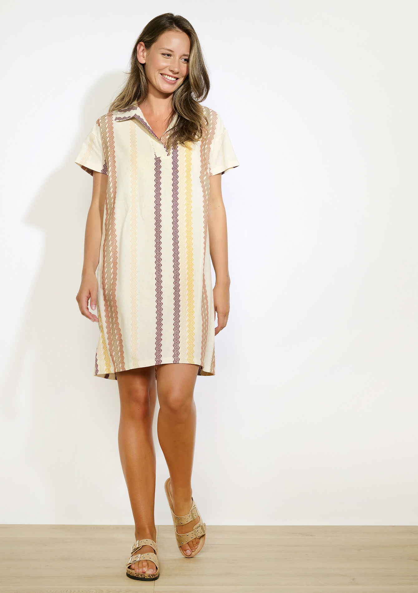 Korte gestreepte kaftan - TAUPE - 08104280_1021