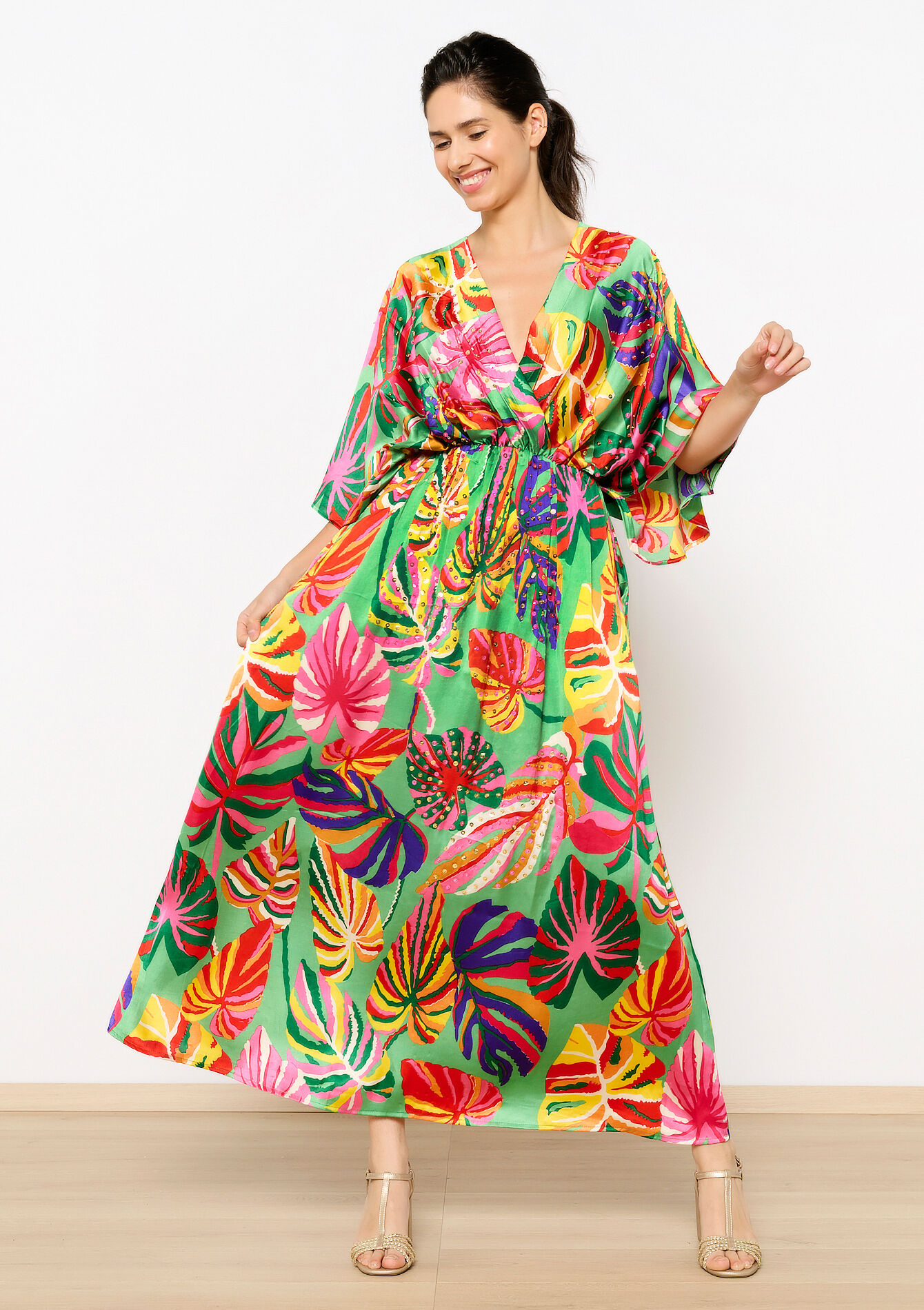 Robe en satin à imprimé tropical - GREEN APPLE - 08602316