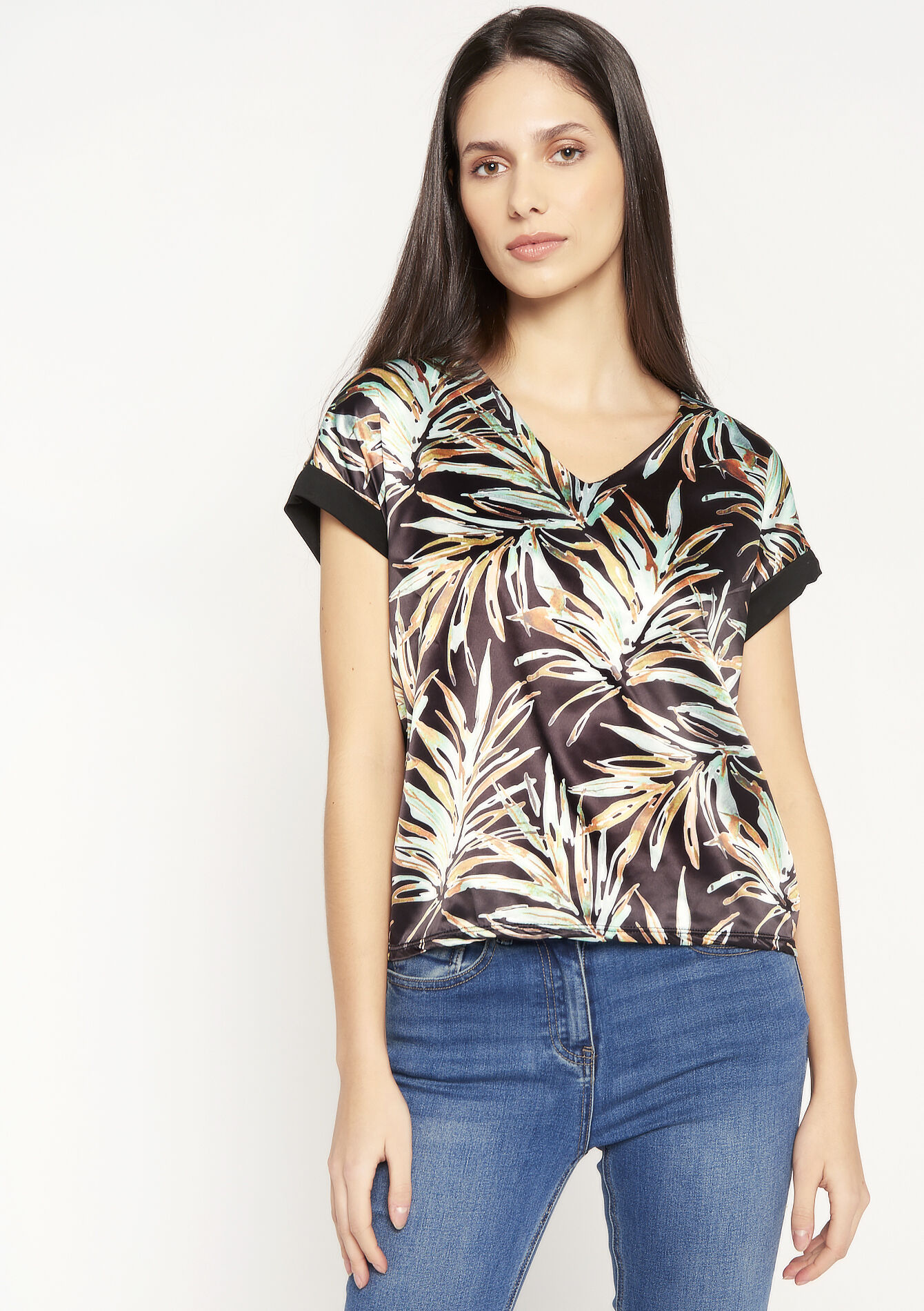 T-shirt à col V - BLACK - 02301138_1119