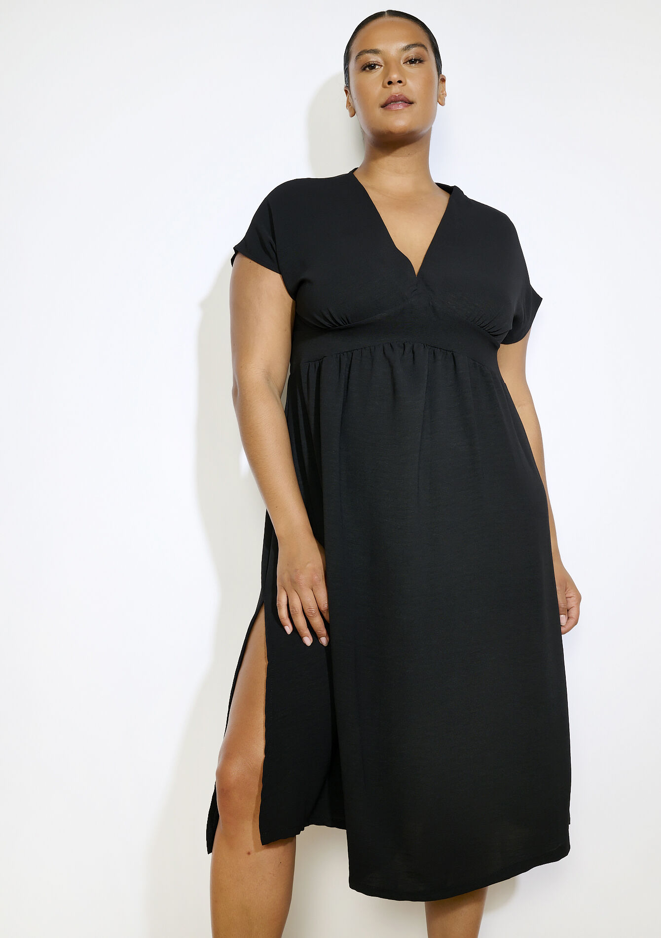 Zwierige midi jurk, Zwierige midi jurk - BLACK - 08104238_1119