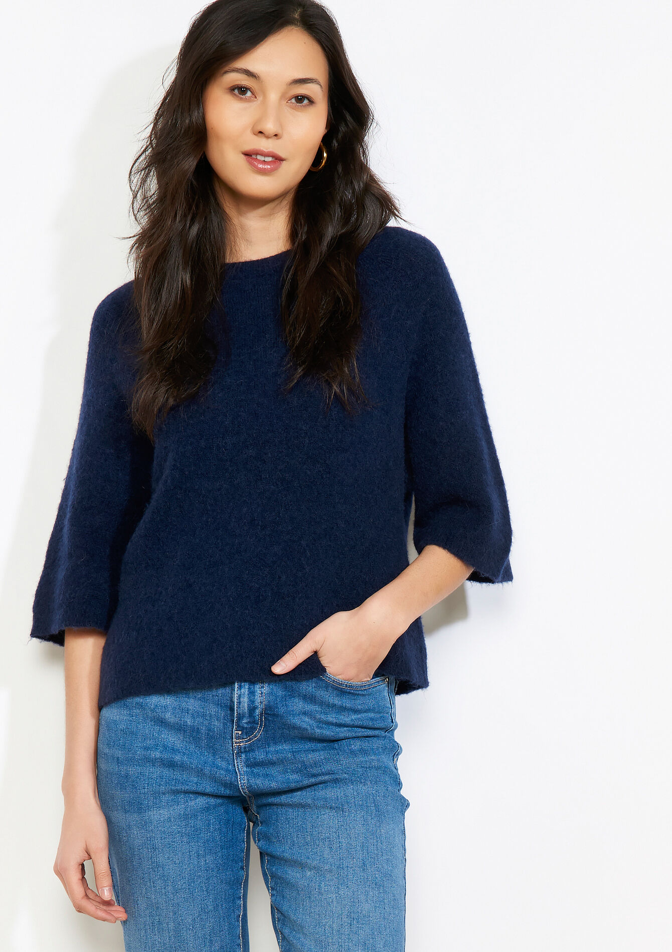 Zachte trui met 3/4-mouw - NAVY BASIC - 04007207_2723