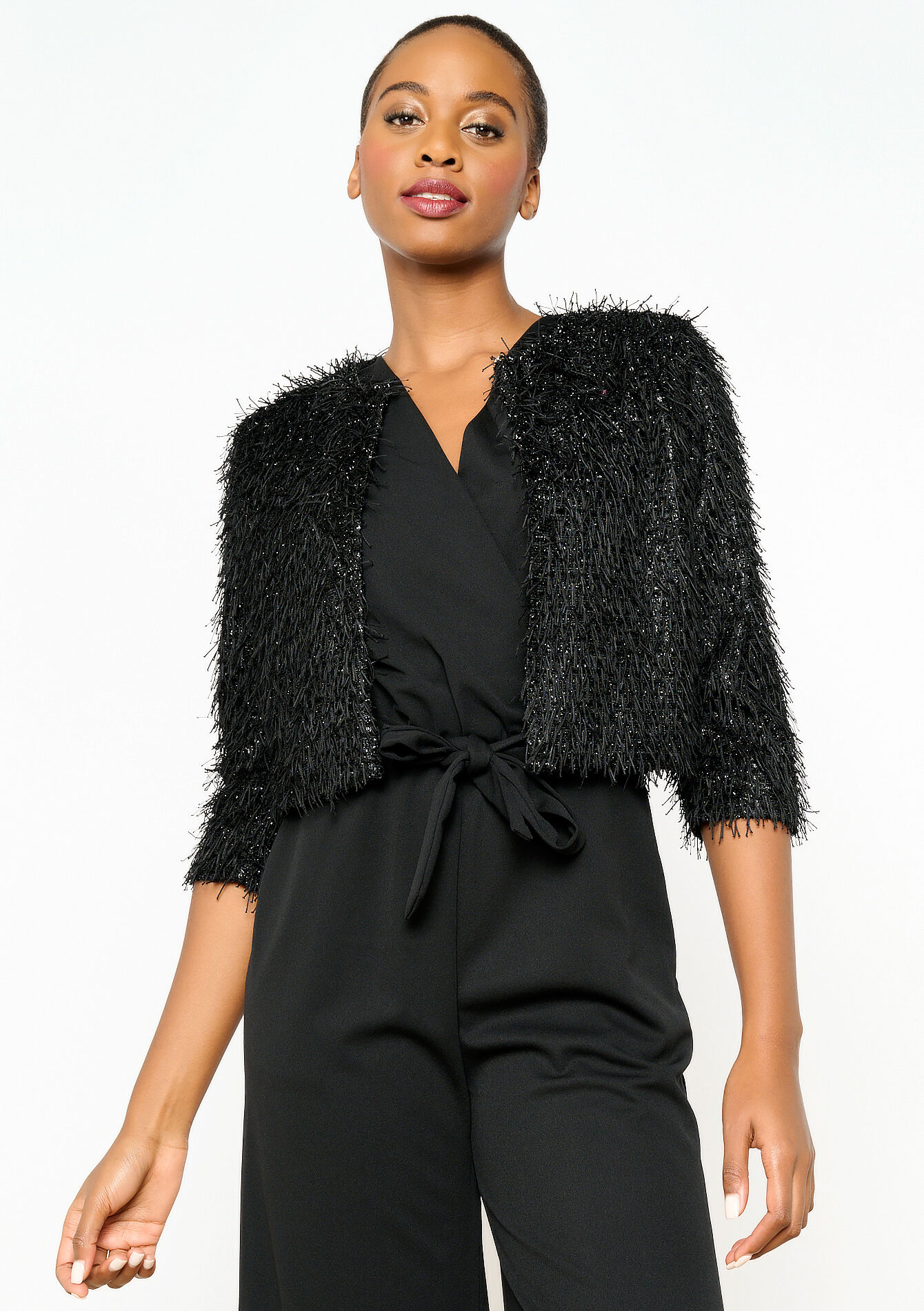 Bolero with fringes - BLACK - 04006394_1119