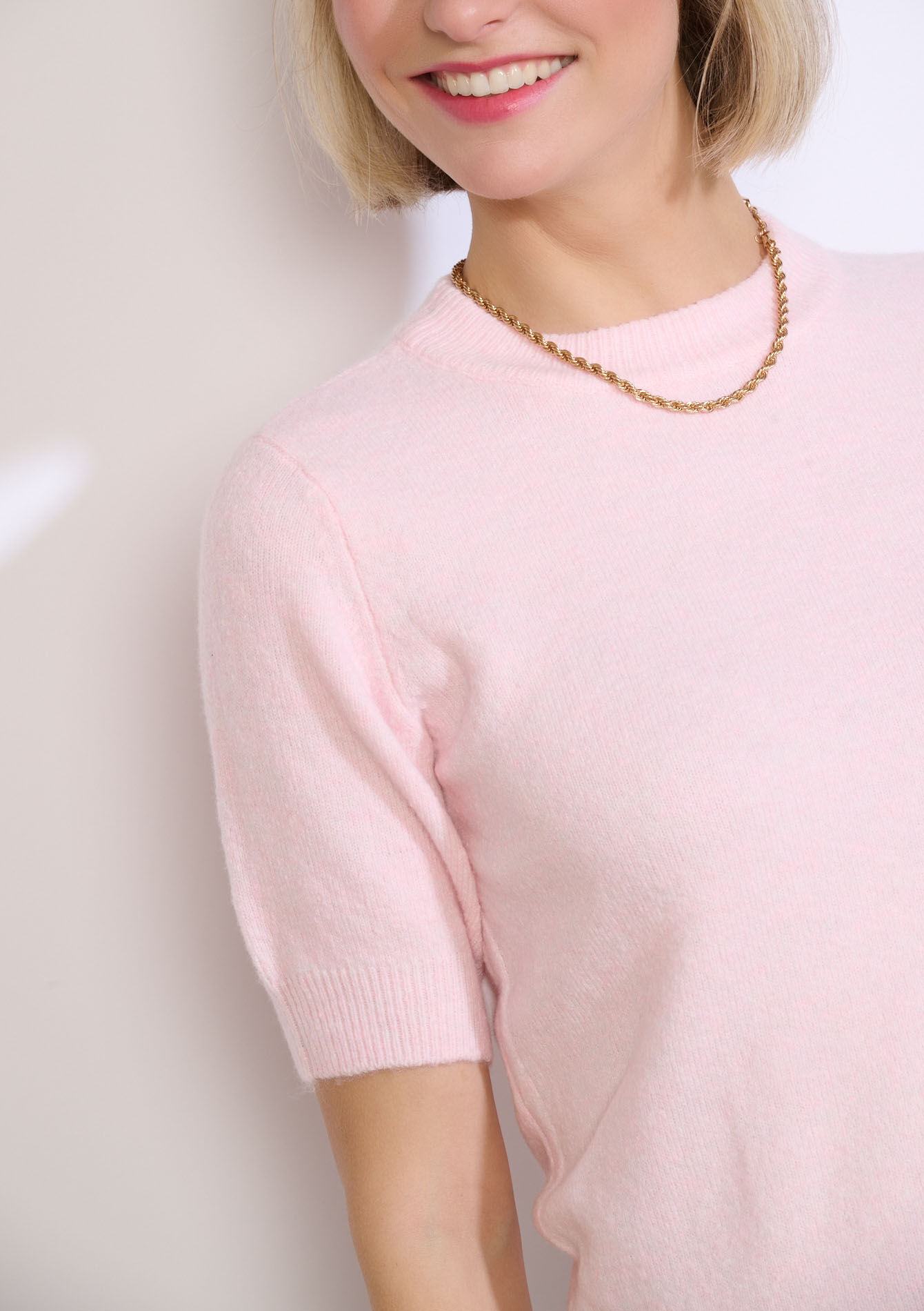 Zachte trui met korte mouwen - LIGHT PINK - 04007031