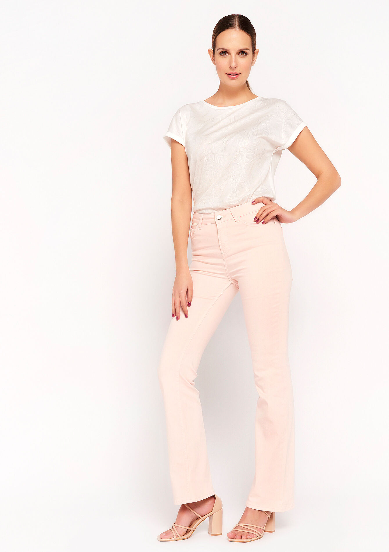 Flared broek met hoge taille, Flared broek met hoge taille - PASTEL PEACH - 06004338_1974