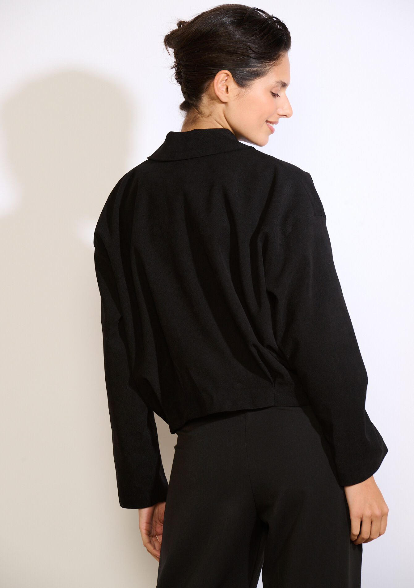 Korte ribfluwelen jas - BLACK - 09101146_1119