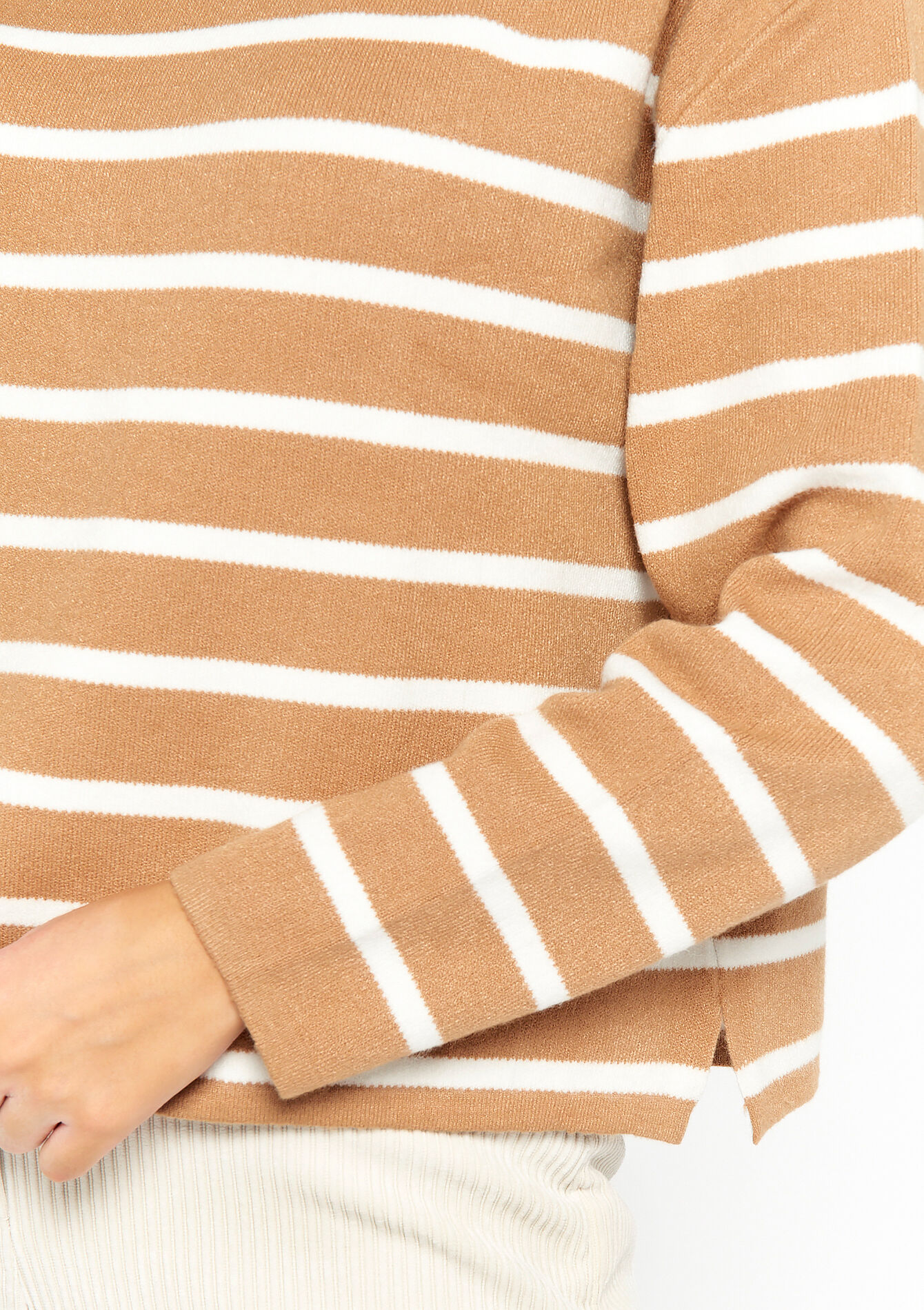 Korte trui met strepen, Korte trui met strepen - LIGHT CAMEL - 04006146_3814