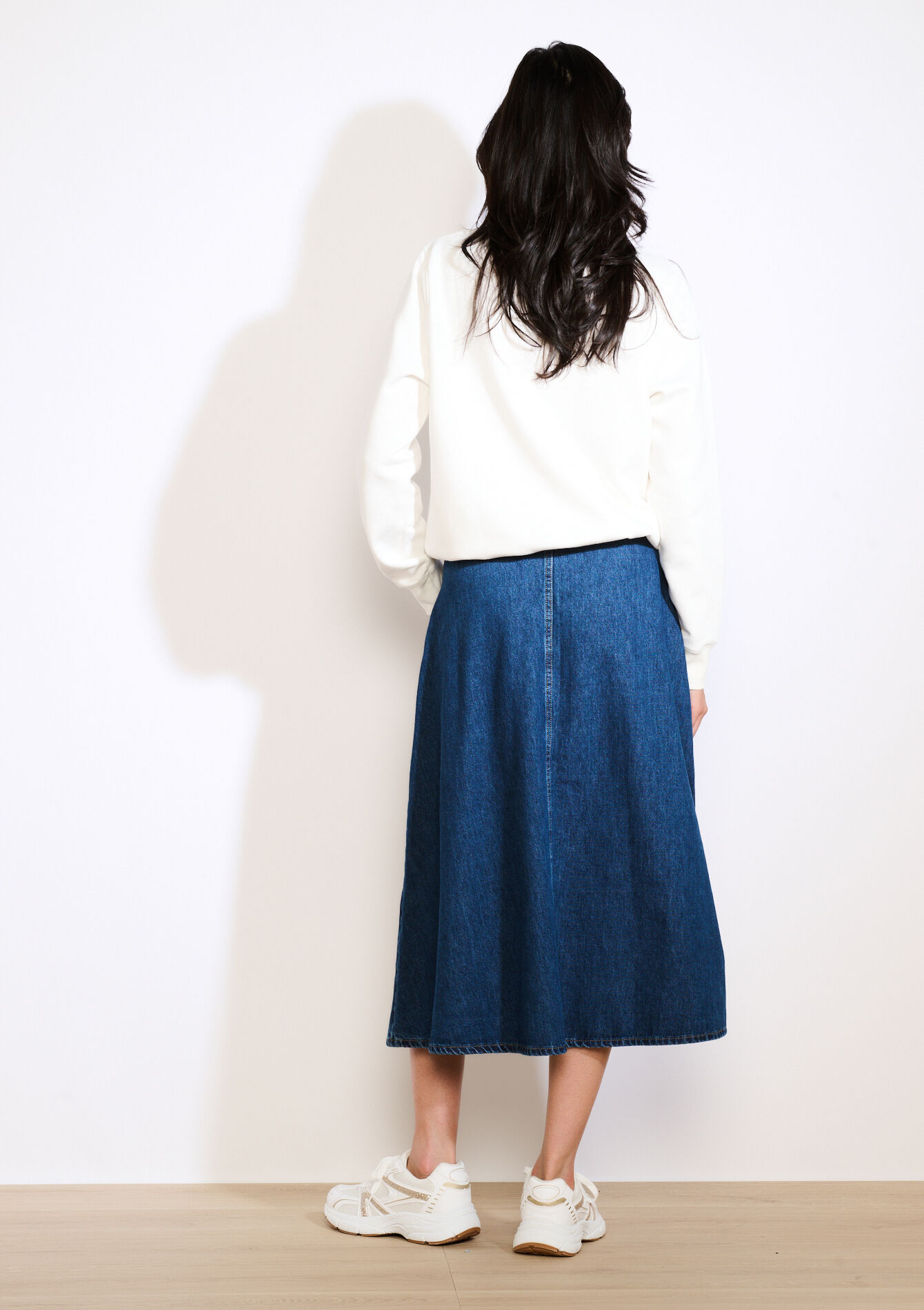 Uitlopende midi-jeansrok - DARK BLUE - 07101381_0501